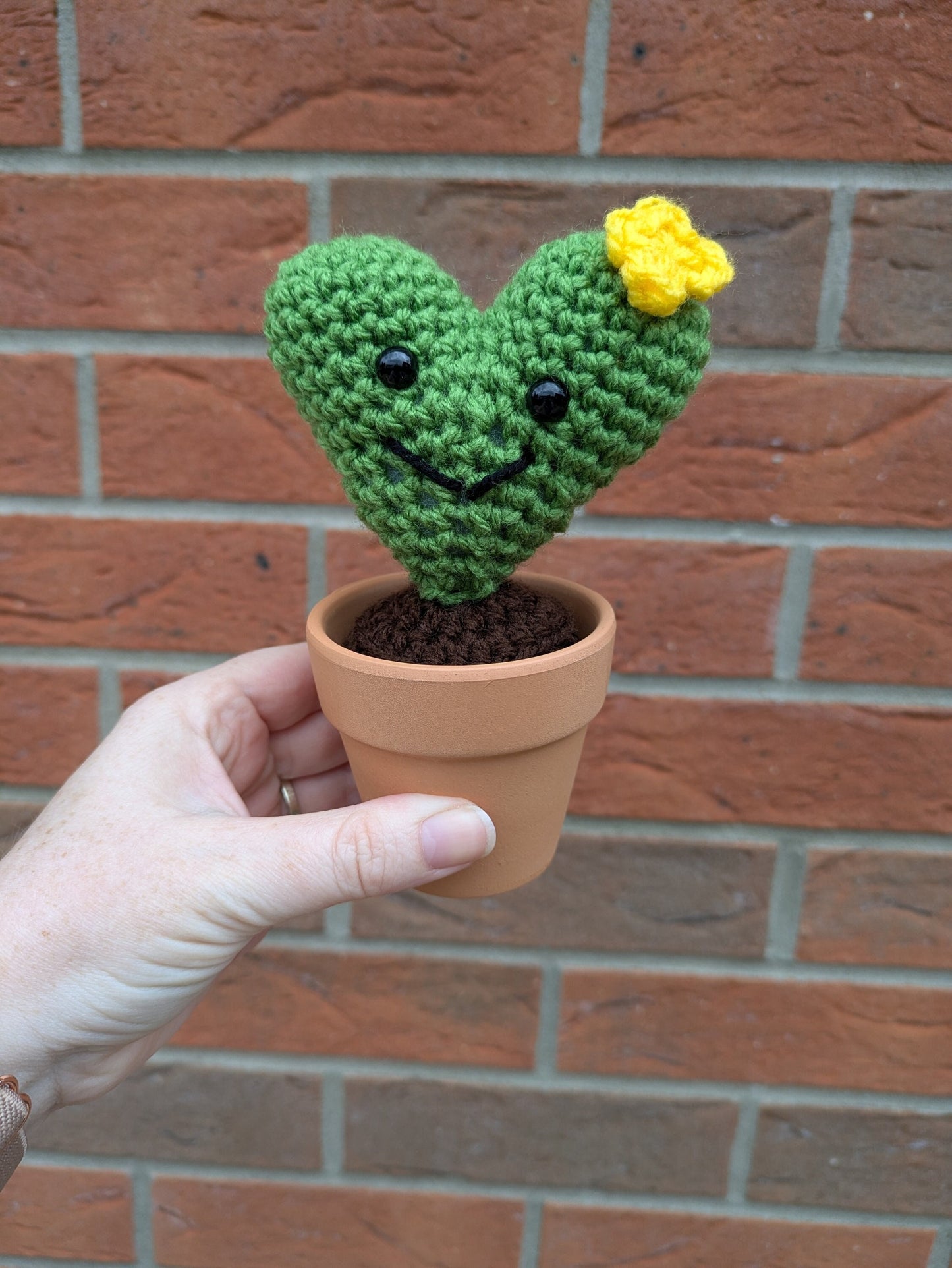 Crochet Heart Cactus in Terracotta Pot, Quirky Desk Buddy