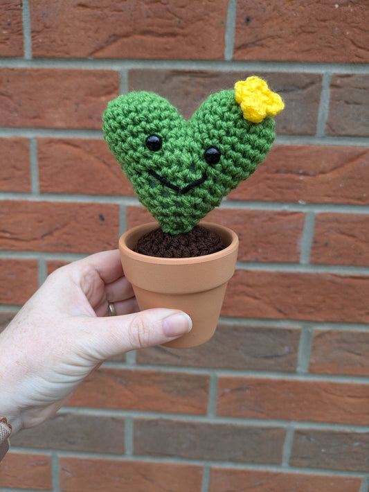 Crochet Heart Cactus in Terracotta Pot, Quirky Desk Buddy