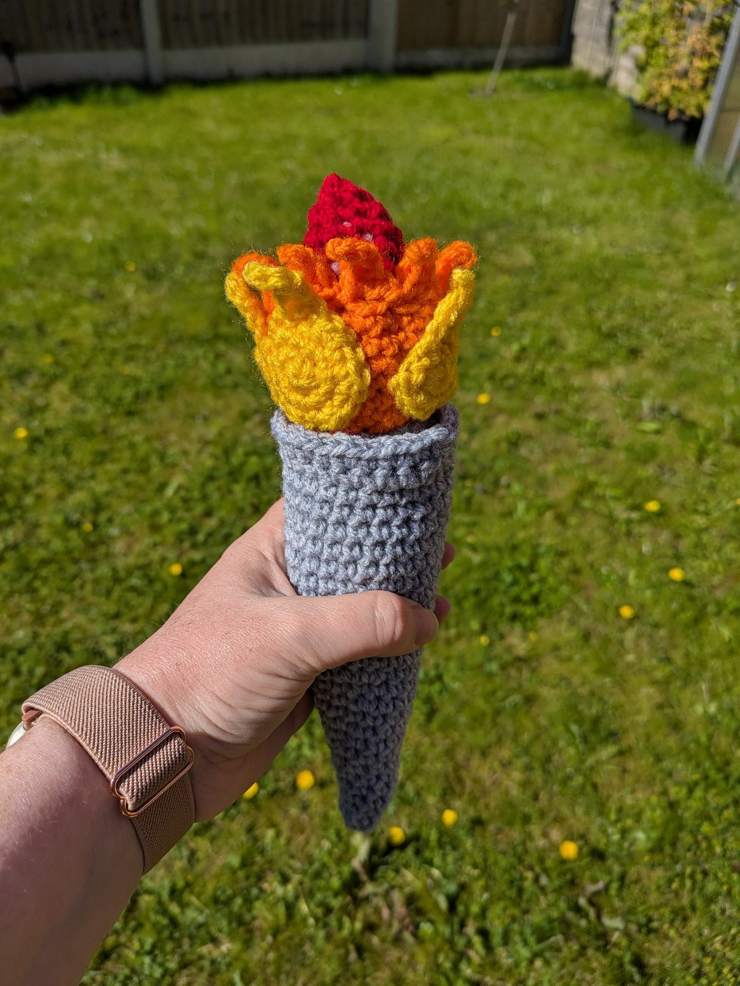 Olympic Torch Flame Decoration, Sports Party, Fun Dress Up, Costume, Paris 2024, Crochet Party Favour, Team GB, Olympic Games Fun