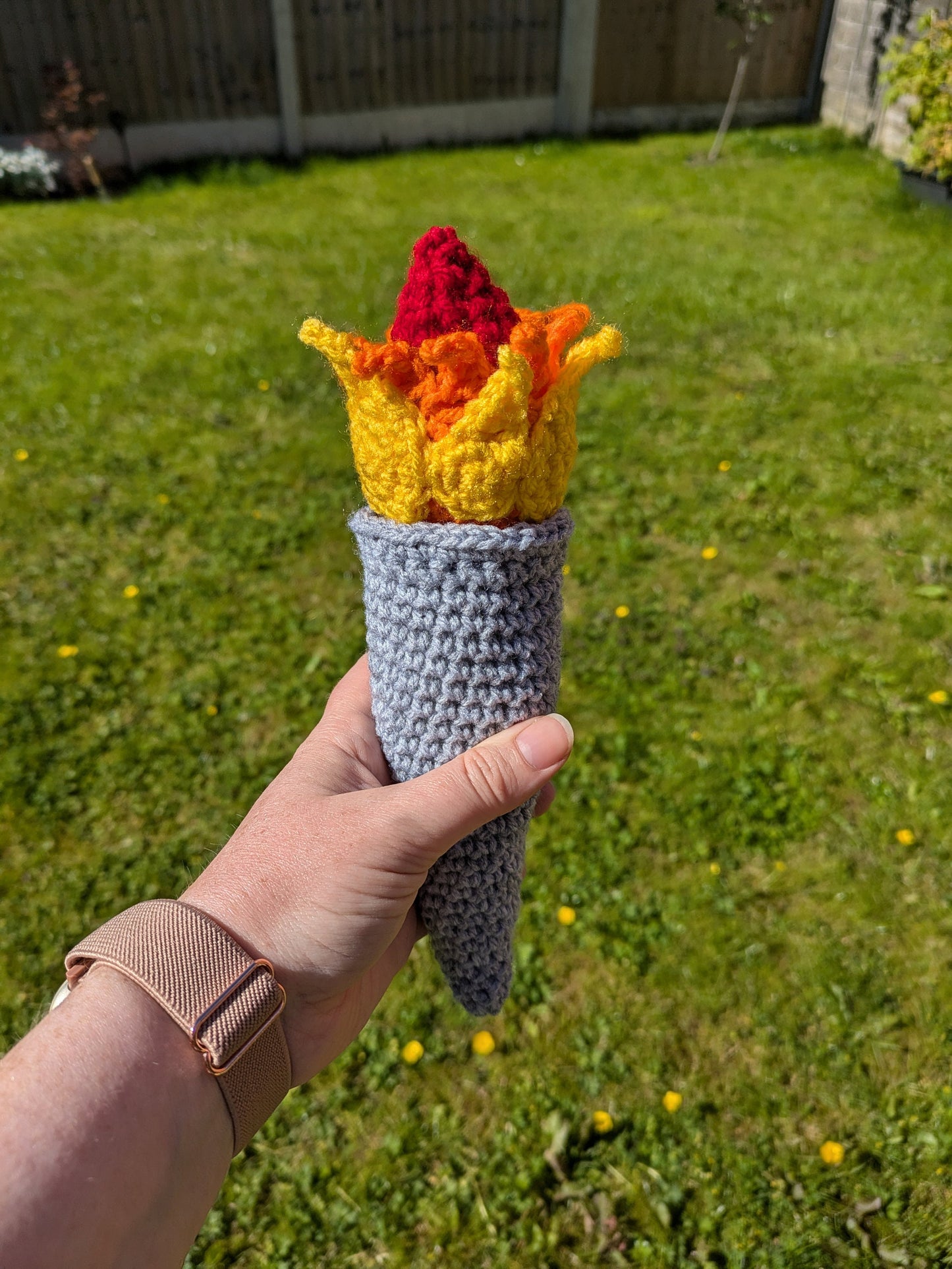 Olympic Torch Flame Decoration, Sports Party, Fun Dress Up, Costume, Paris 2024, Crochet Party Favour, Team GB, Olympic Games Fun