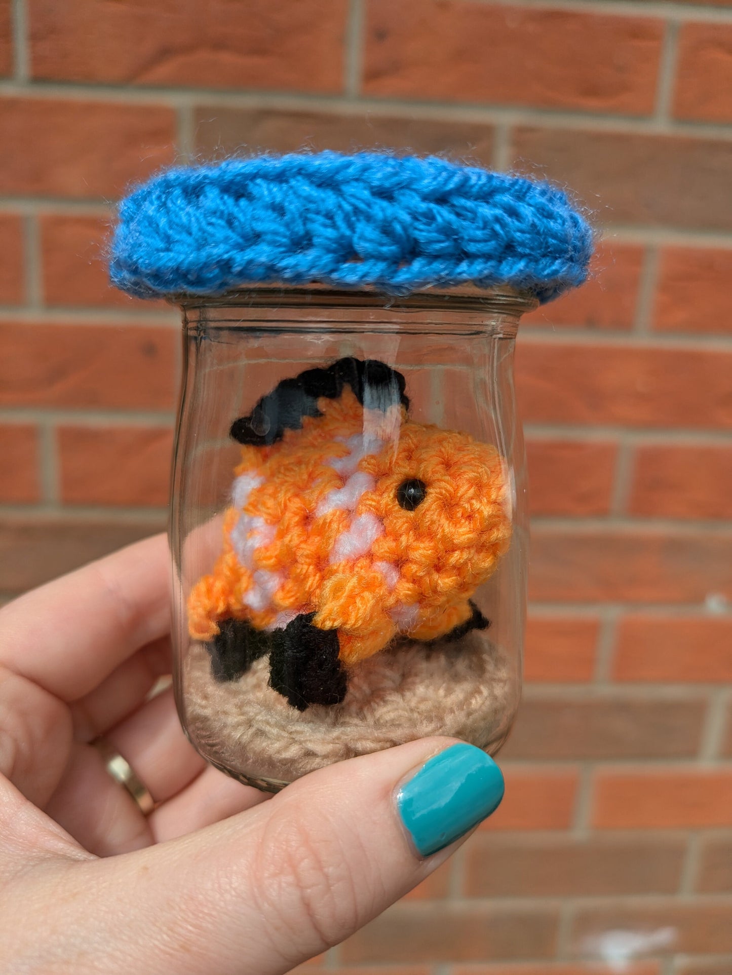 Crochet Clown Fish in Mini Fish Tank, Personalized Pet Memorial
