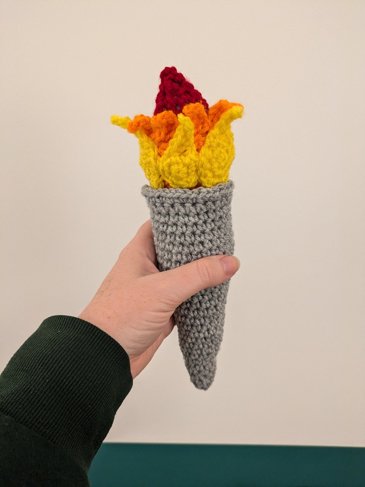 Olympic Torch Flame Decoration, Sports Party, Fun Dress Up, Costume, Paris 2024, Crochet Party Favour, Team GB, Olympic Games Fun