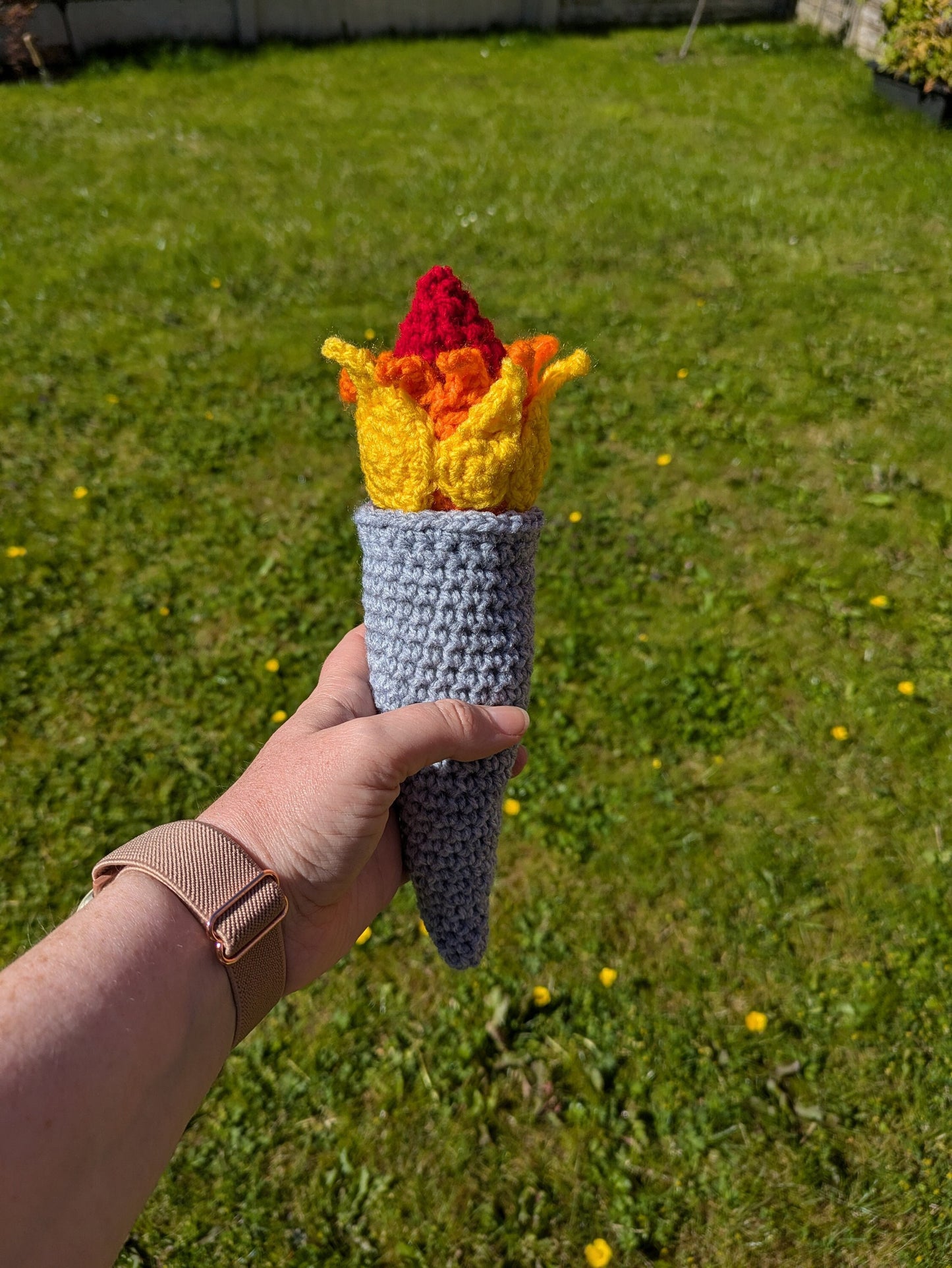 Olympic Torch Flame Decoration, Sports Party, Fun Dress Up, Costume, Paris 2024, Crochet Party Favour, Team GB, Olympic Games Fun