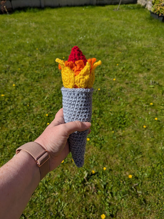 Olympic Torch Flame Decoration, Sports Party, Fun Dress Up, Costume, Paris 2024, Crochet Party Favour, Team GB, Olympic Games Fun