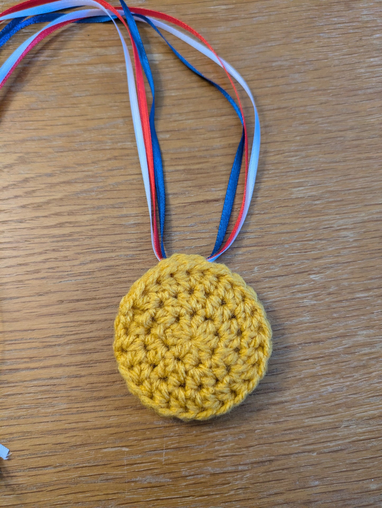 Crochet Gold Medal: Kids Sports Day Award with Ribbon