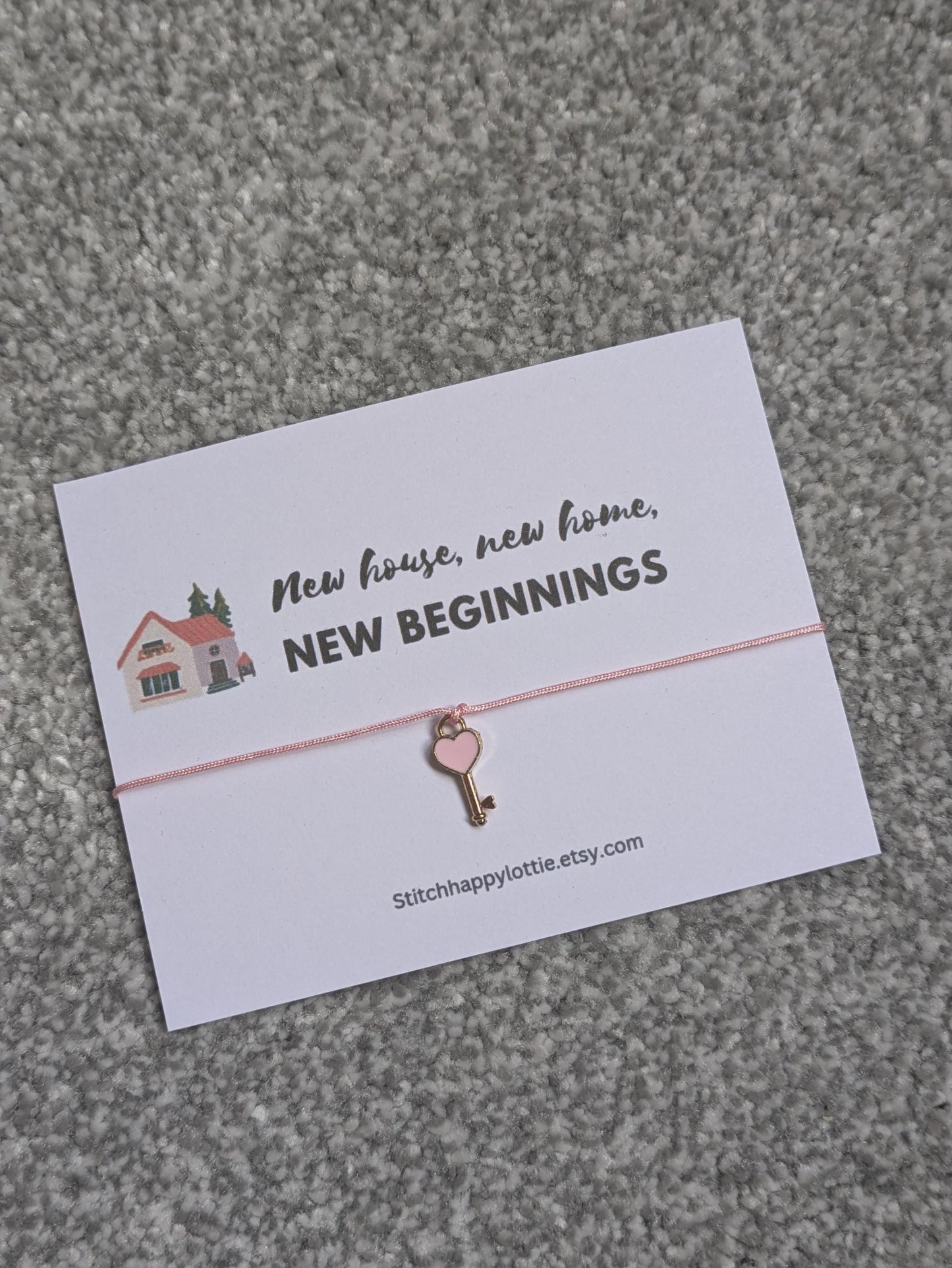 New Home Key Charm Bracelet, Pink Housewarming Gift for Her, New House, New Beginning, Divorce Gift, Moving Home Gift, Leaving Home Bracelet