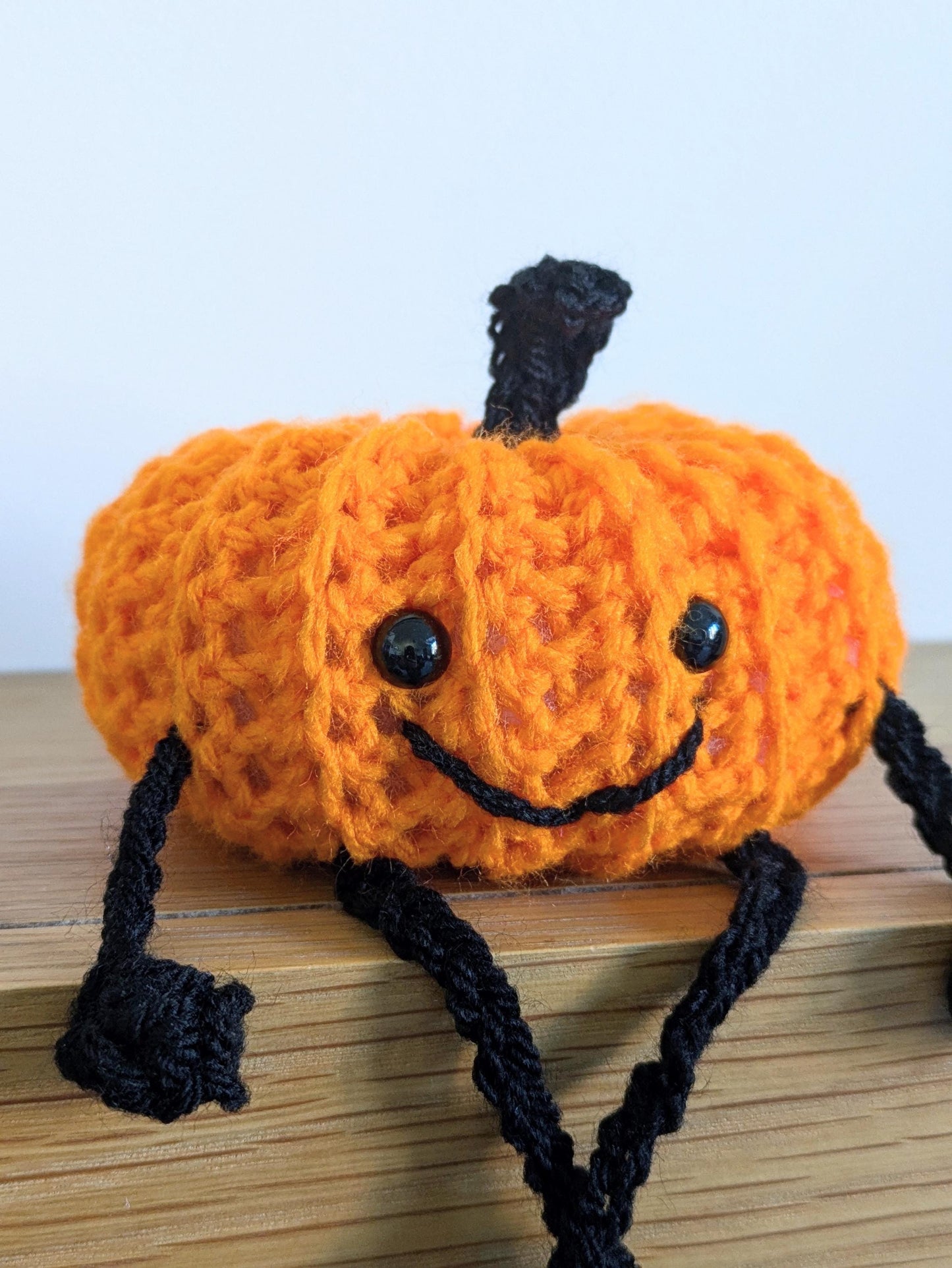 Crochet Pumpkin Shelf Sitter, Halloween Decor with Dangly Legs