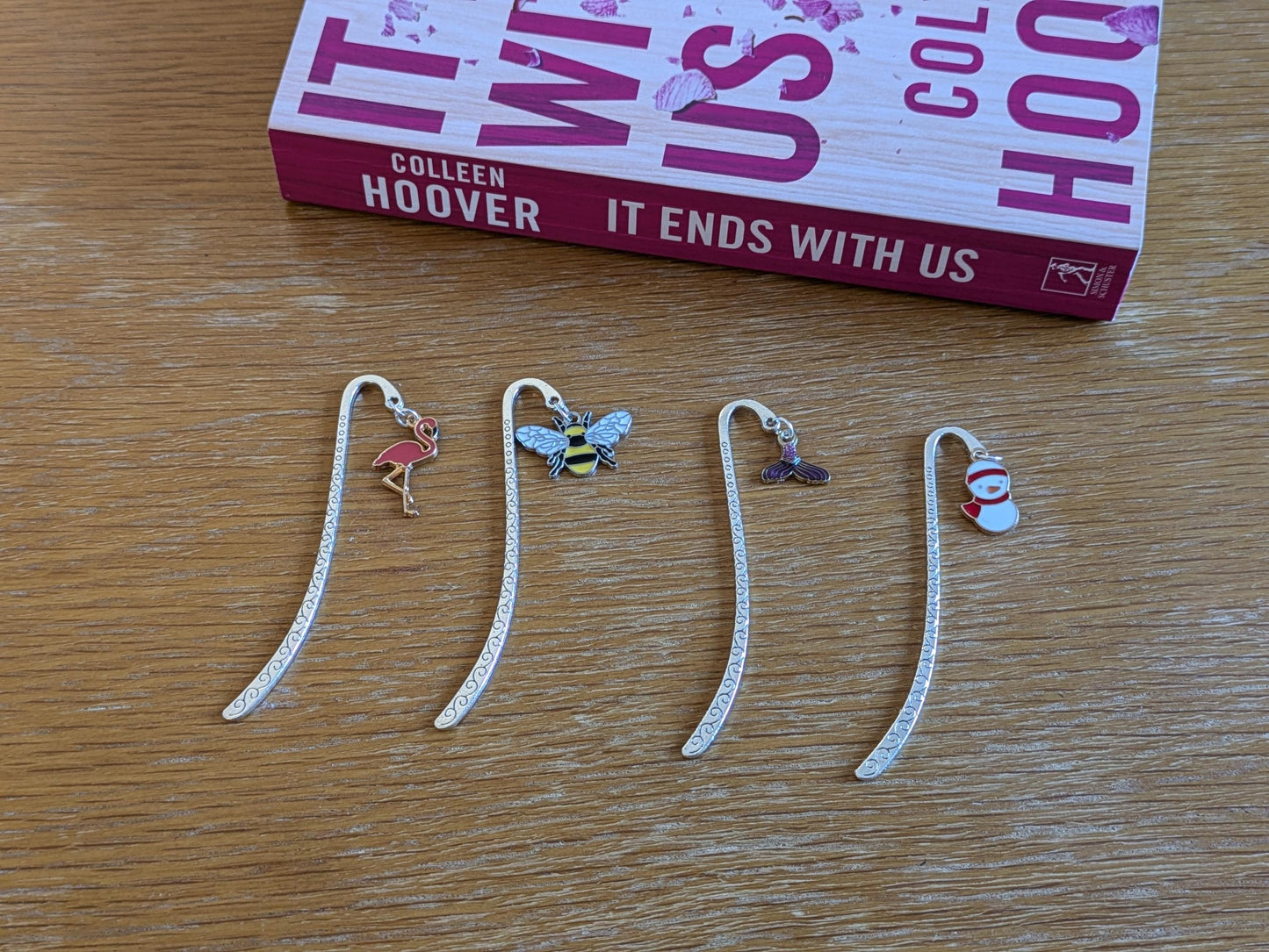 Silver Charm Bookmark: Flamingo, Snowman, Bee Gift
