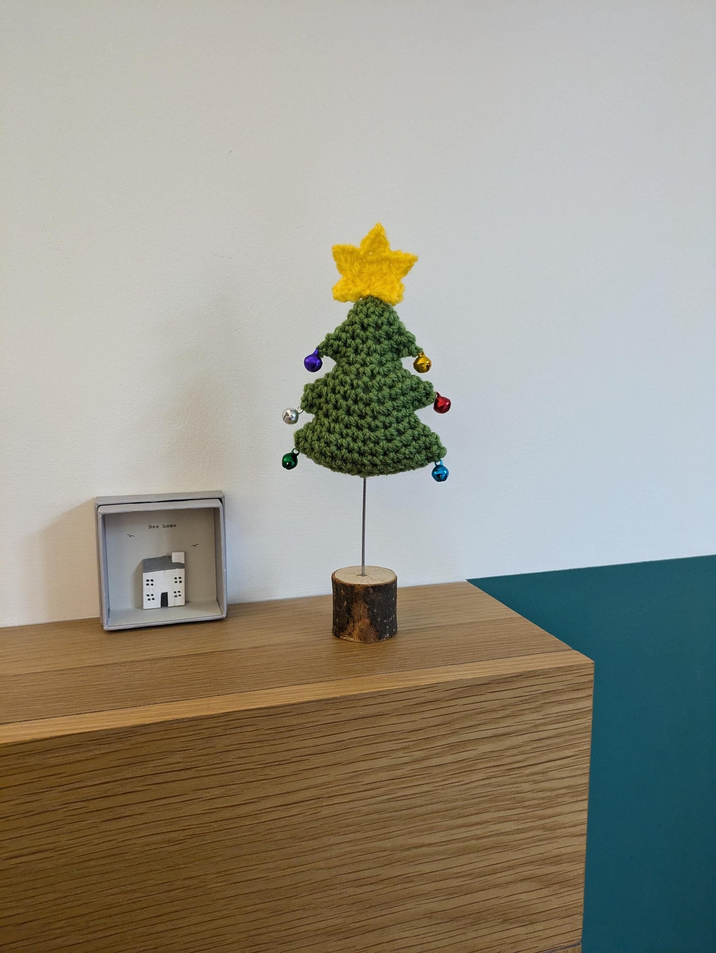 Crochet Mini Christmas Tree with Bells and Star, Table Decoration, Xmas Tree, Indoor Pine Tree, Centerpiece, Xmas Mantel Ornament