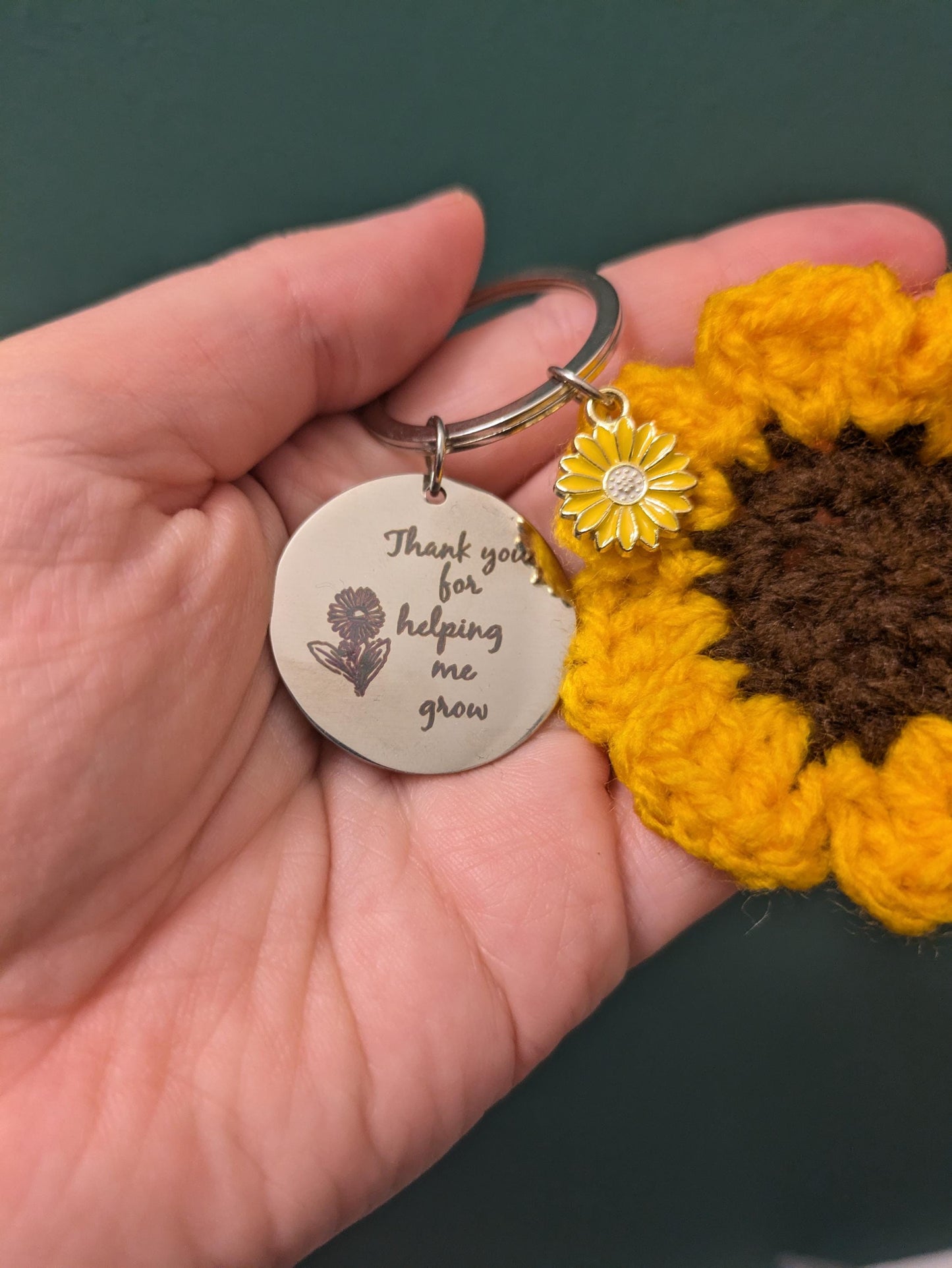 Thank You For Helping me Grow Keyring, Teacher Gift, End of Term, Christmas Gift, Sunflower Key Chain, Secret Santa, Teaching Assistant Gift