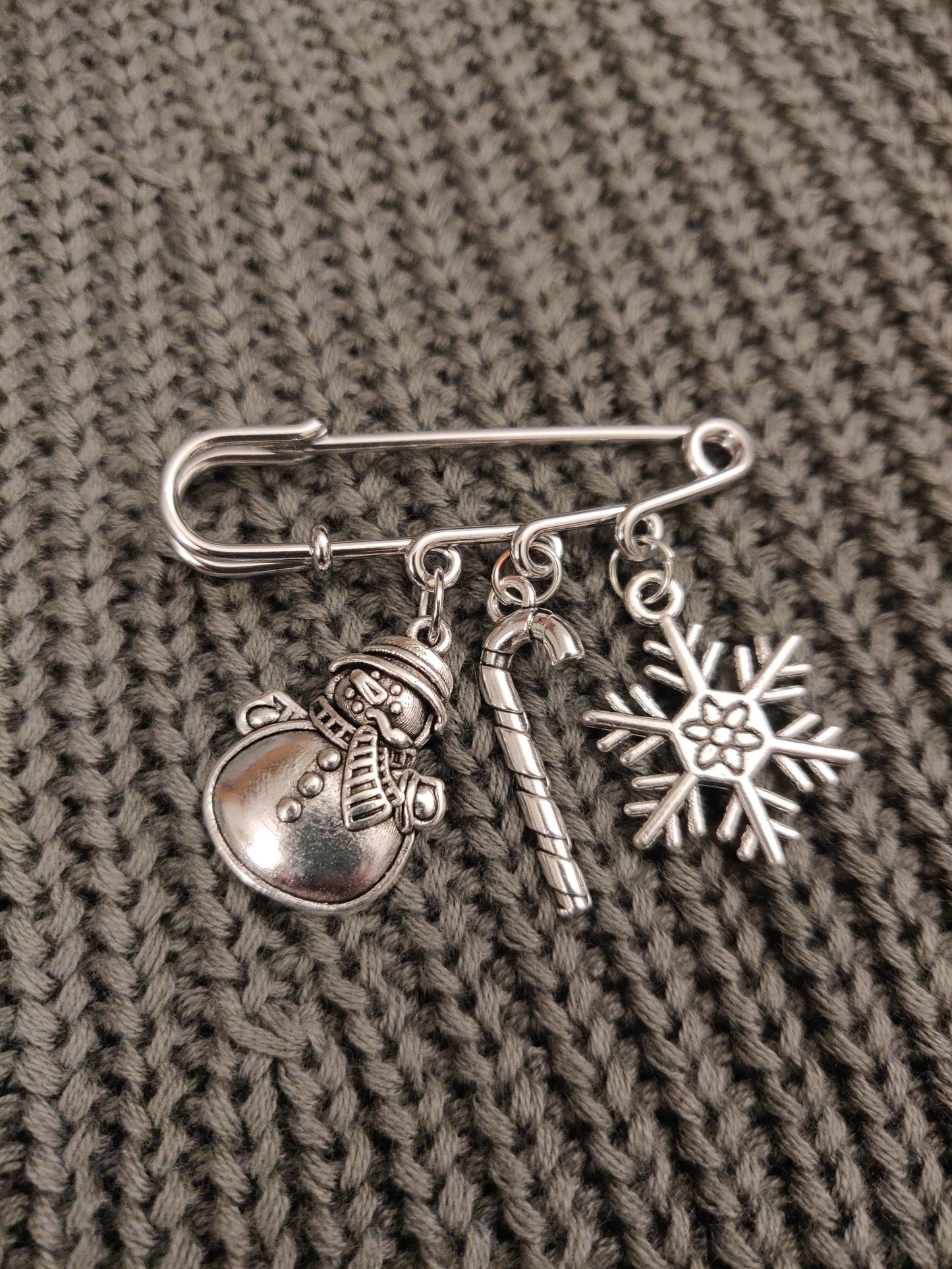 Christmas Charm Brooch, Festive Scarf Pin, Snowman, Snowflake