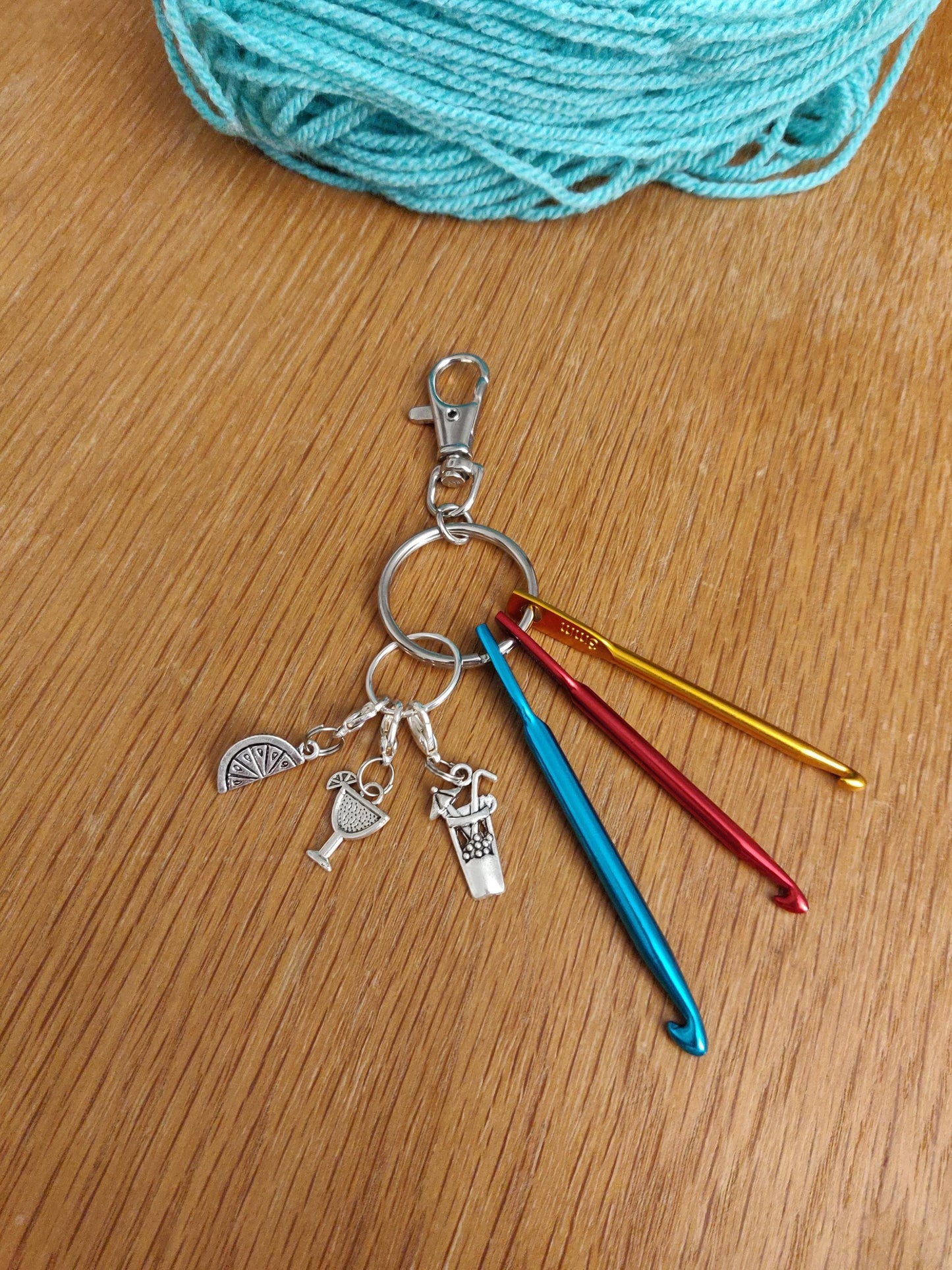 Crochet Hook Keyring: Mini Hooks & Bee Charm