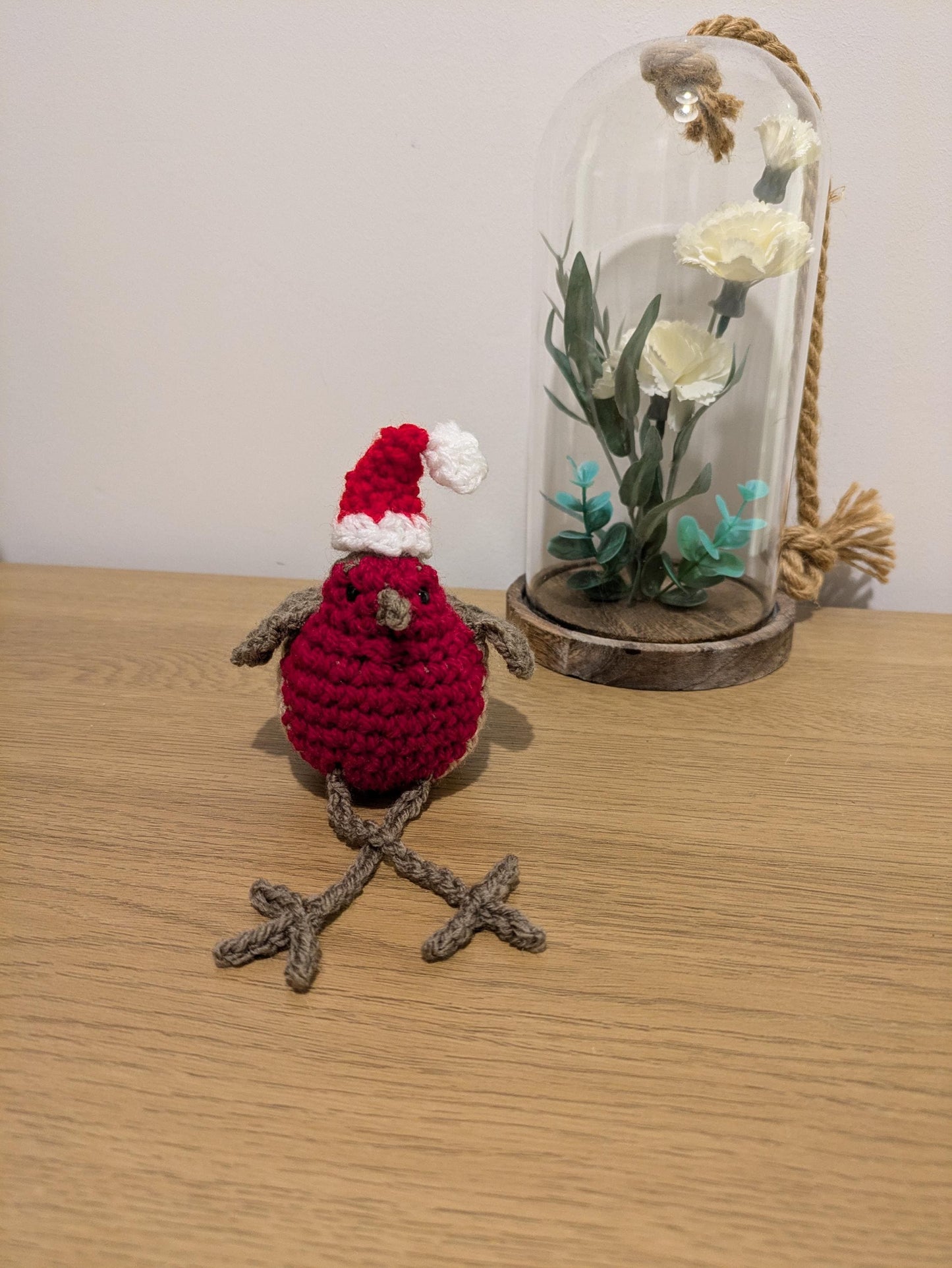 Crochet Robin Shelf Sitter, Christmas Bird Ornament