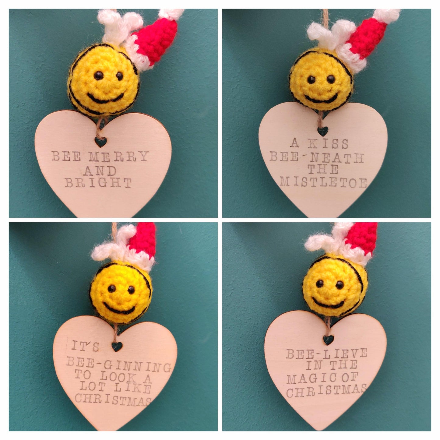 Crochet Christmas Bee Ornament, Festive Holiday Decor