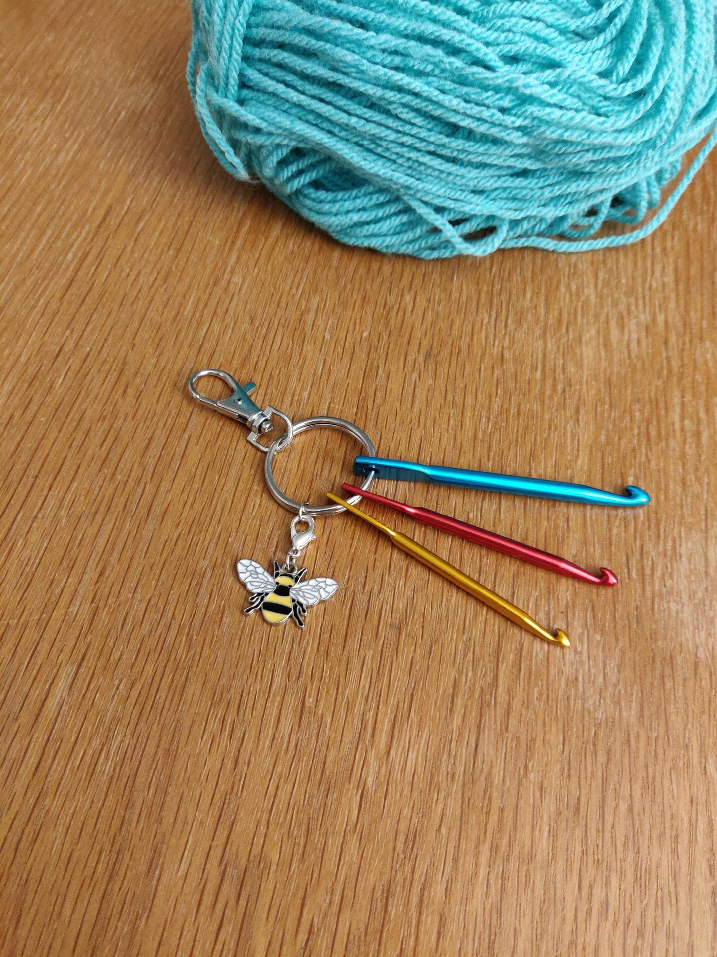 Crochet Hook Keyring: Mini Hooks & Bee Charm