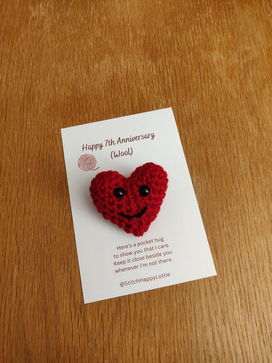 Pocket Hug Heart Token, Pocket Hug for Mum, Son, Daughter, Crochet Heart, Love Token, Valentines Gift, 7th Wool Anniversary, Love Bug Gift