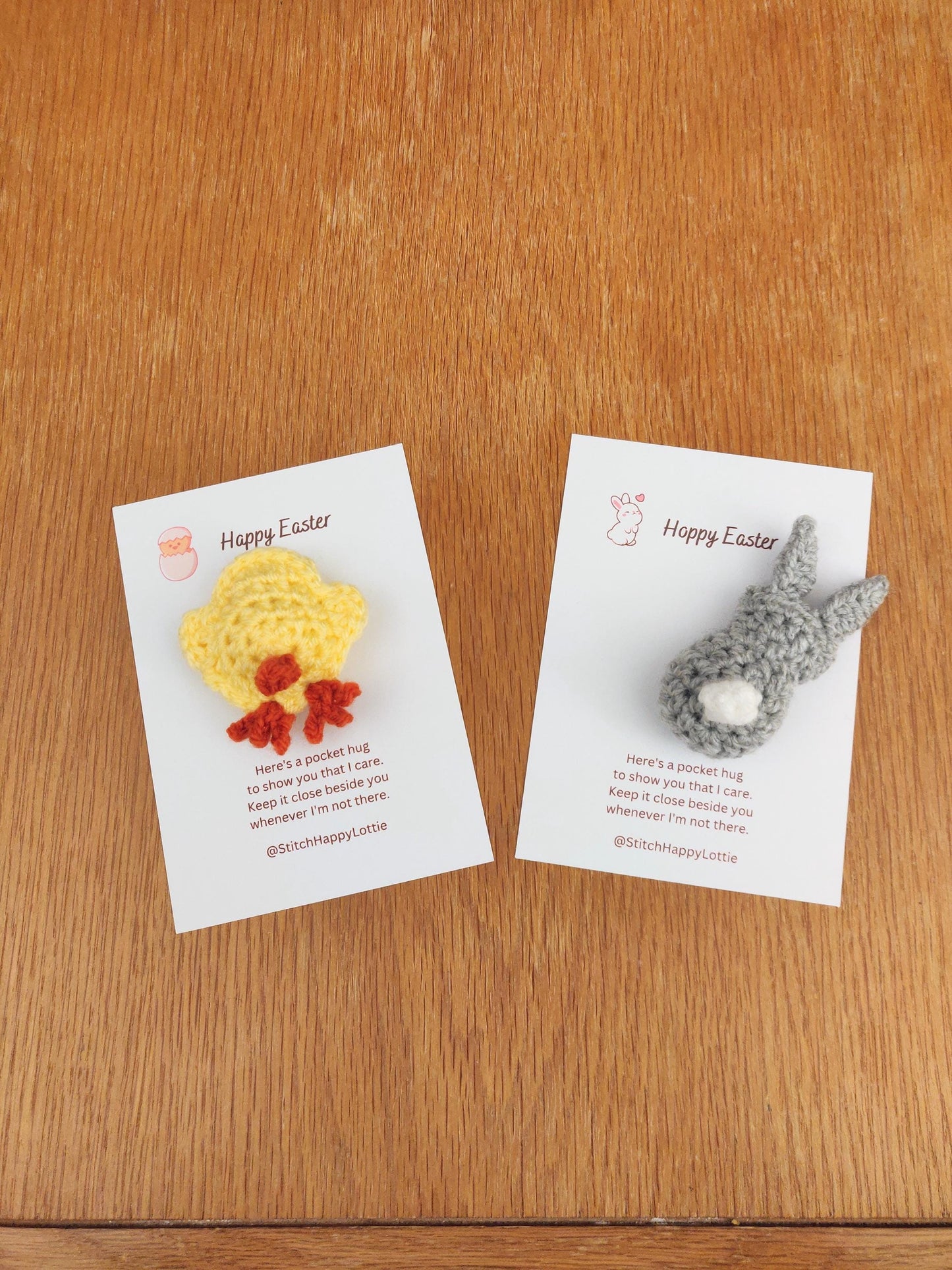 Happy Easter, Pocket Hug Pet, Yellow Chick, Grey Bunny, Hippy Easter Gift, Cute Amigurumi, Pocket Token, Spring Animals, Crochet Rabbit