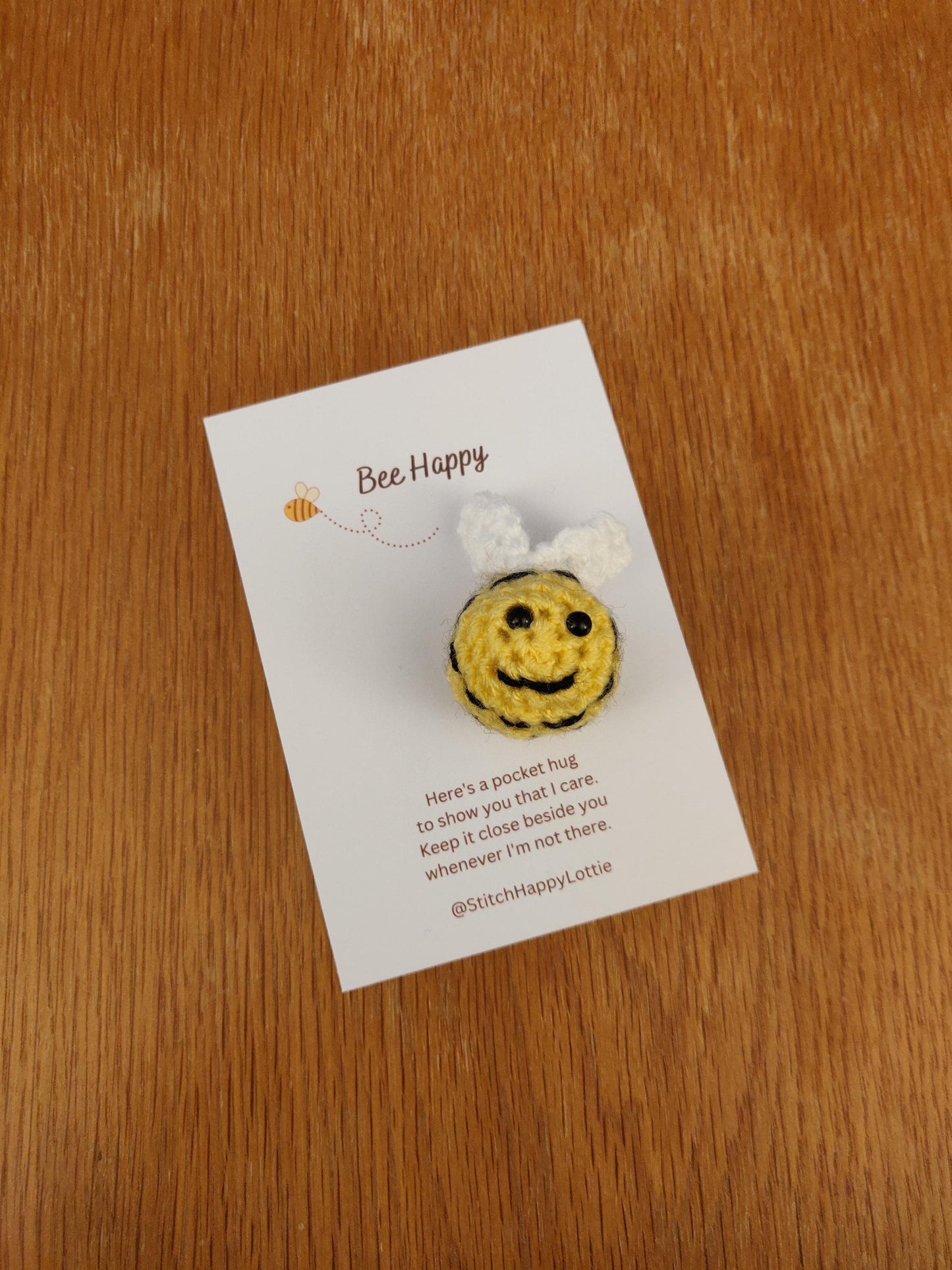 Pocket Hug Bee, Hap-bee gift, Hap-bee Valentines Day, You are the Bees Knees Card, Crochet Bee Gift, Yellow Bumblebee Pocket Token