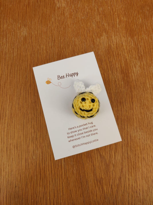 Pocket Hug Bee, Hap-bee gift, Hap-bee Valentines Day, You are the Bees Knees Card, Crochet Bee Gift, Yellow Bumblebee Pocket Token