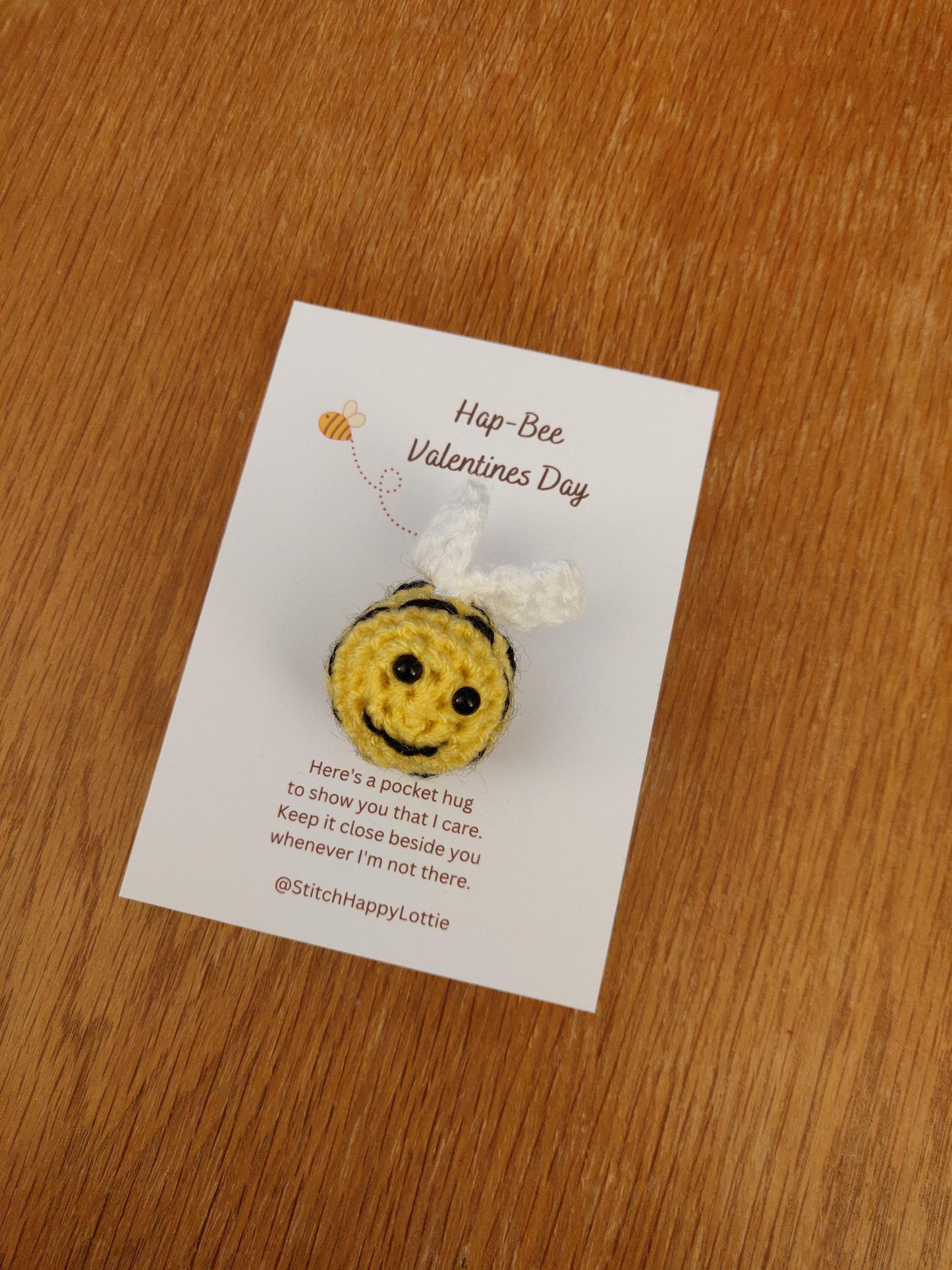 Pocket Hug Bee, Hap-bee gift, Hap-bee Valentines Day, You are the Bees Knees Card, Crochet Bee Gift, Yellow Bumblebee Pocket Token