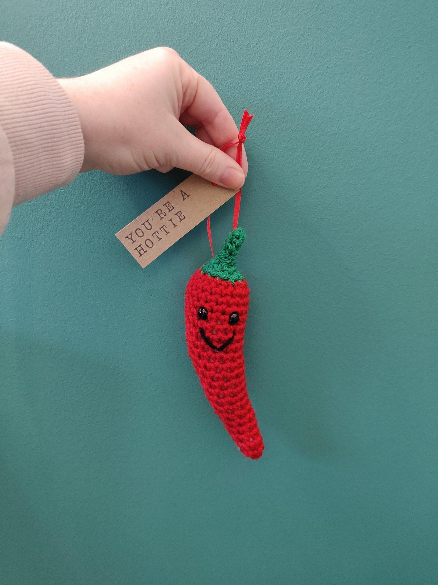 You're a Hottie, Fun Valentines Gift, Wool Anniversary Present, Crochet Pepper, Chilli Lover Gift, Personalised Gift Tag, Unique Amigurumi