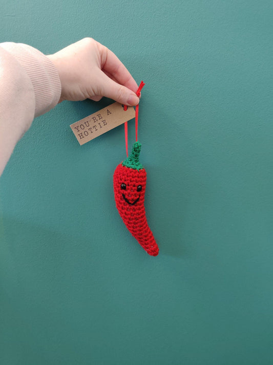 You're a Hottie, Fun Valentines Gift, Wool Anniversary Present, Crochet Pepper, Chilli Lover Gift, Personalised Gift Tag, Unique Amigurumi