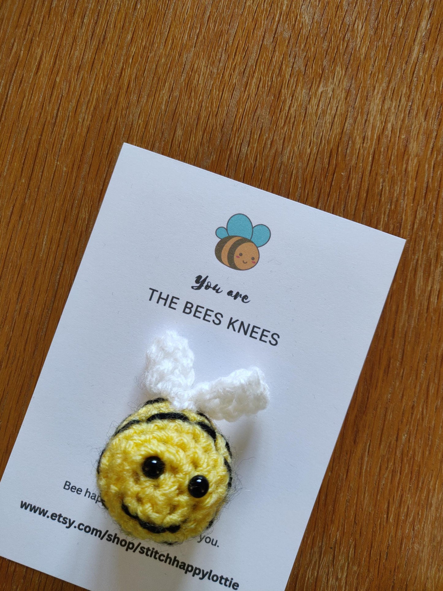 Pocket Hug Bee, Hap-bee gift, Hap-bee Valentines Day, You are the Bees Knees Card, Crochet Bee Gift, Yellow Bumblebee Pocket Token