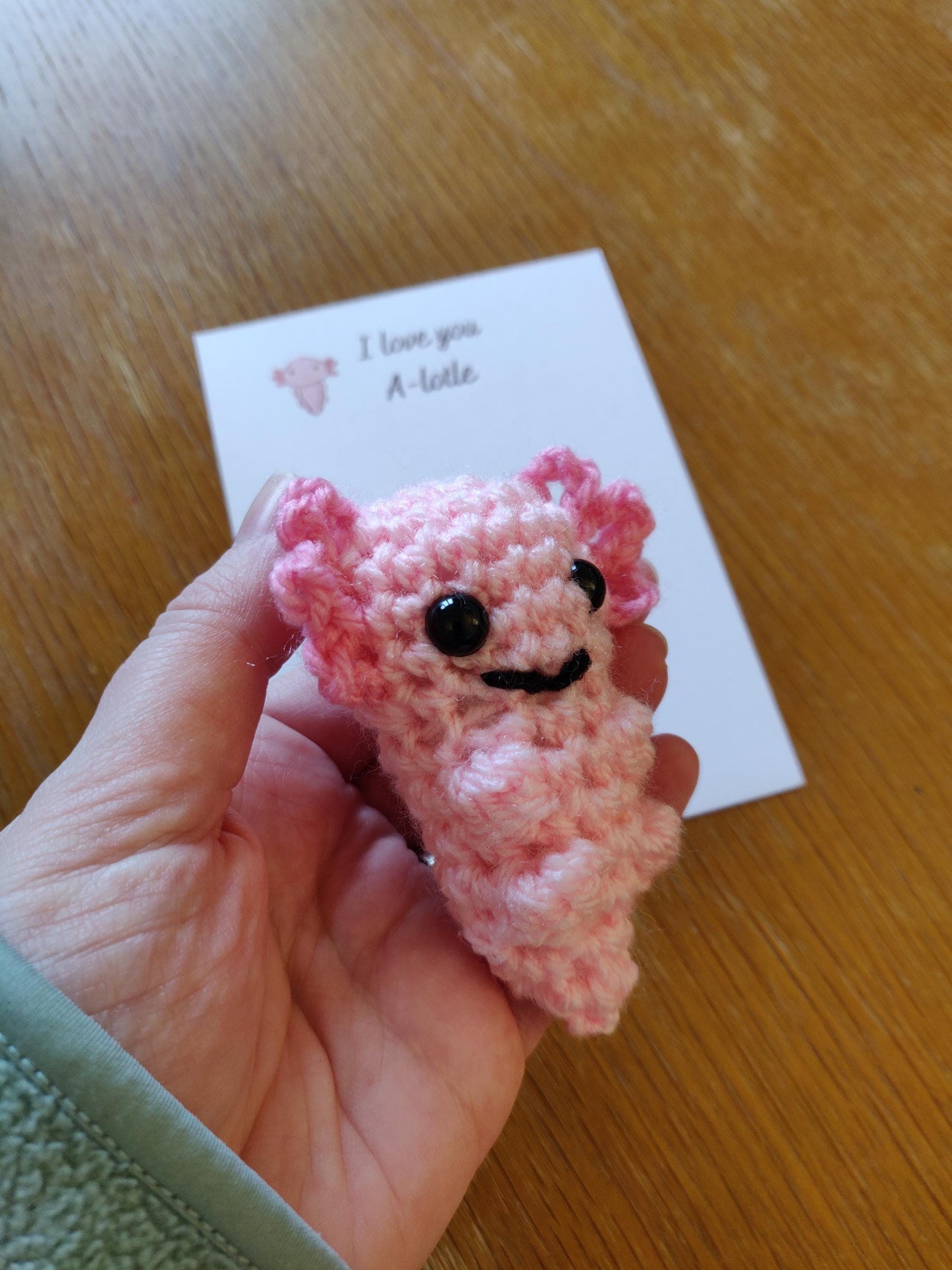 Crochet Axolotl Pocket Hug Token, Positive Gift Card, Valentines Day