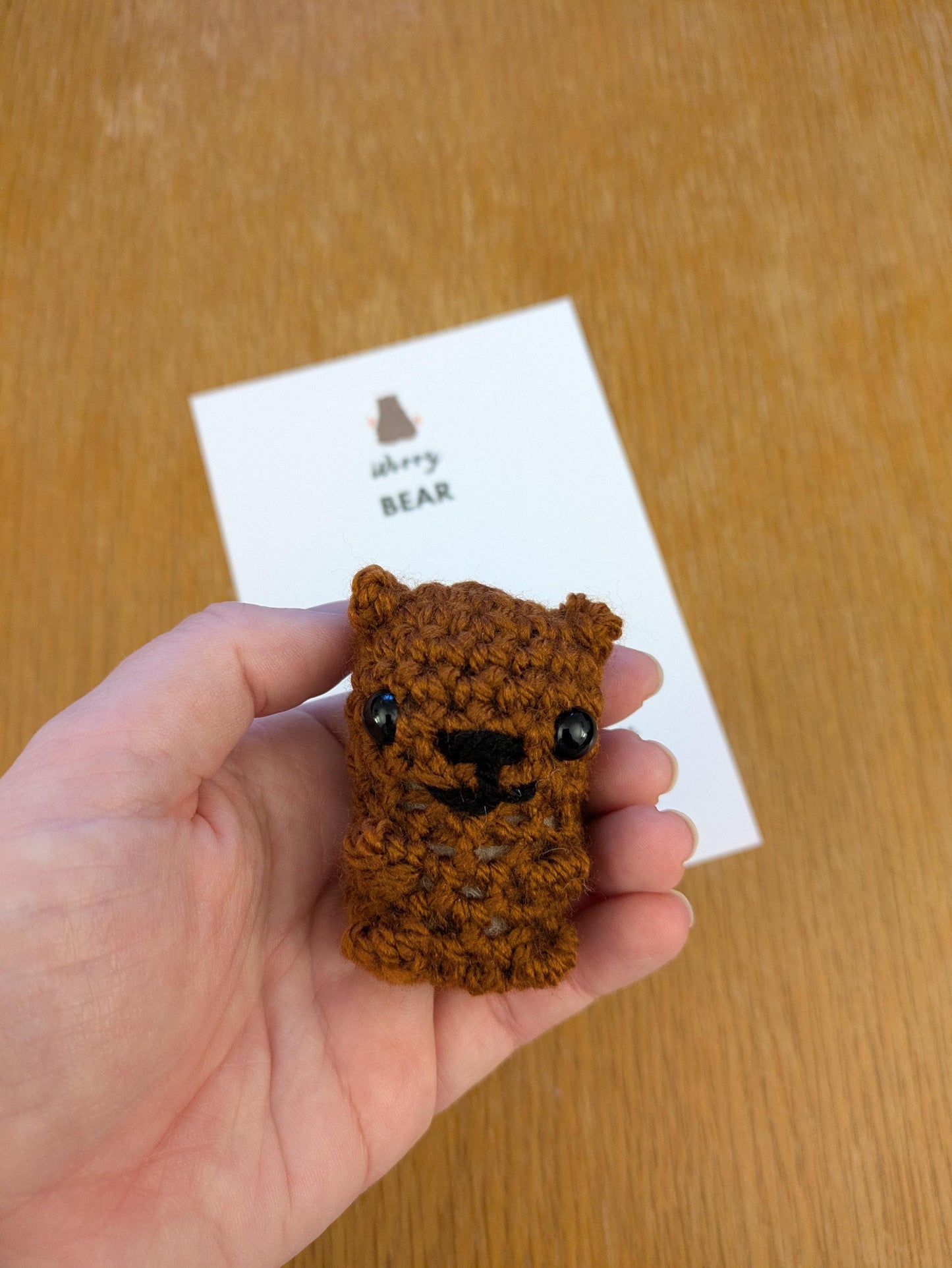 Crochet Worry Bear Gift, Bear Hug, Pocket Hug Token, Anxiety Help, Positive Gifts for Children, Brown Bear, Worry Doll