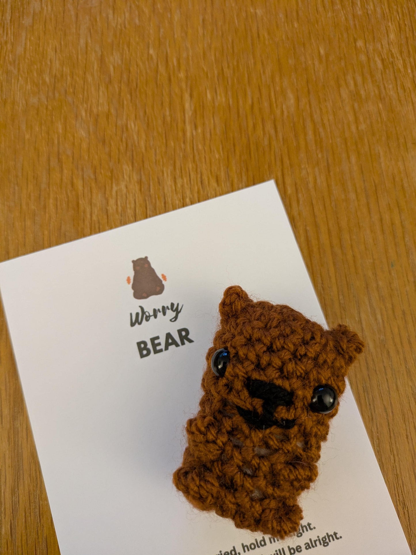 Crochet Worry Bear Gift, Bear Hug, Pocket Hug Token, Anxiety Help, Positive Gifts for Children, Brown Bear, Worry Doll