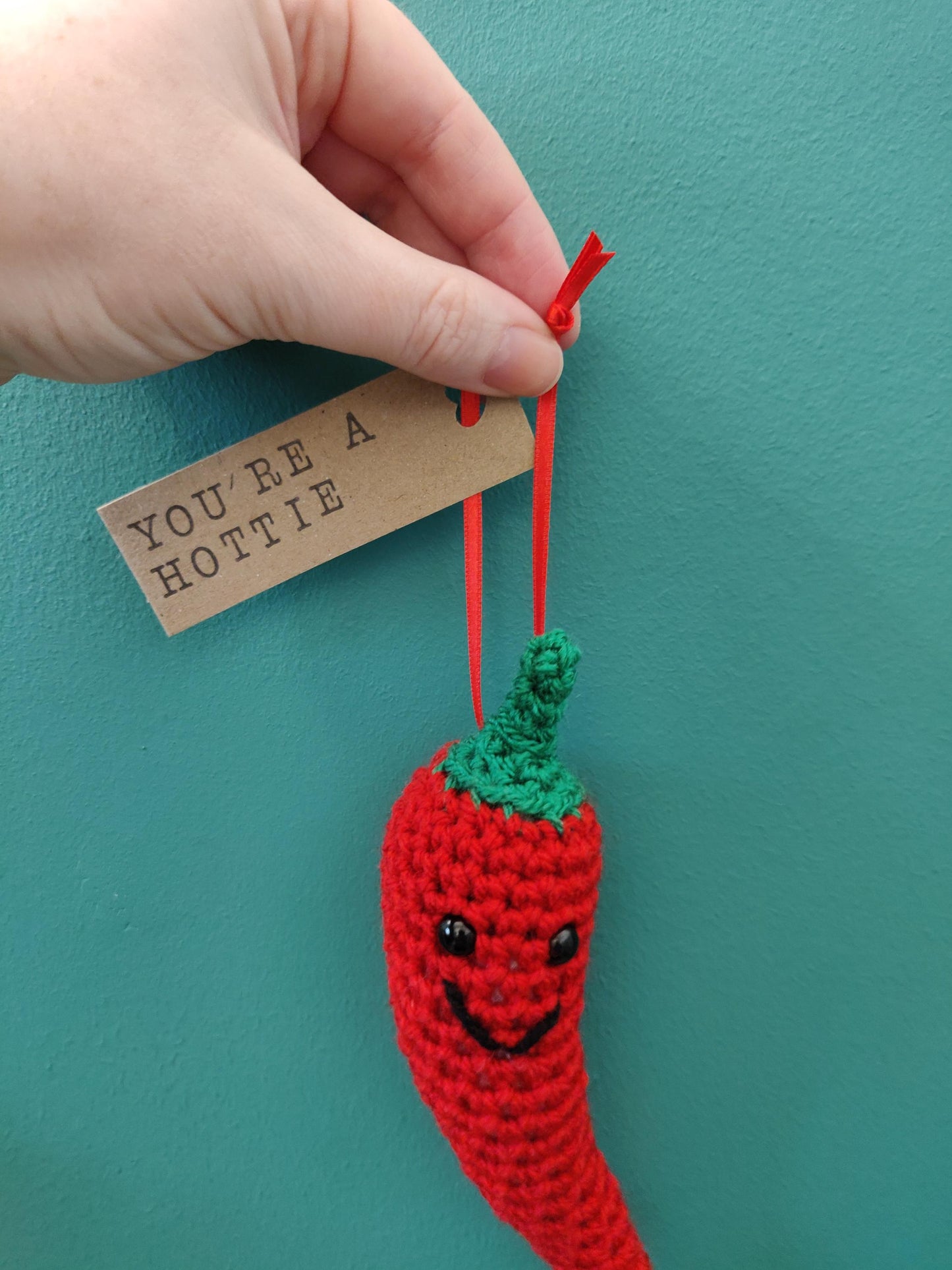 You're a Hottie, Fun Valentines Gift, Wool Anniversary Present, Crochet Pepper, Chilli Lover Gift, Personalised Gift Tag, Unique Amigurumi