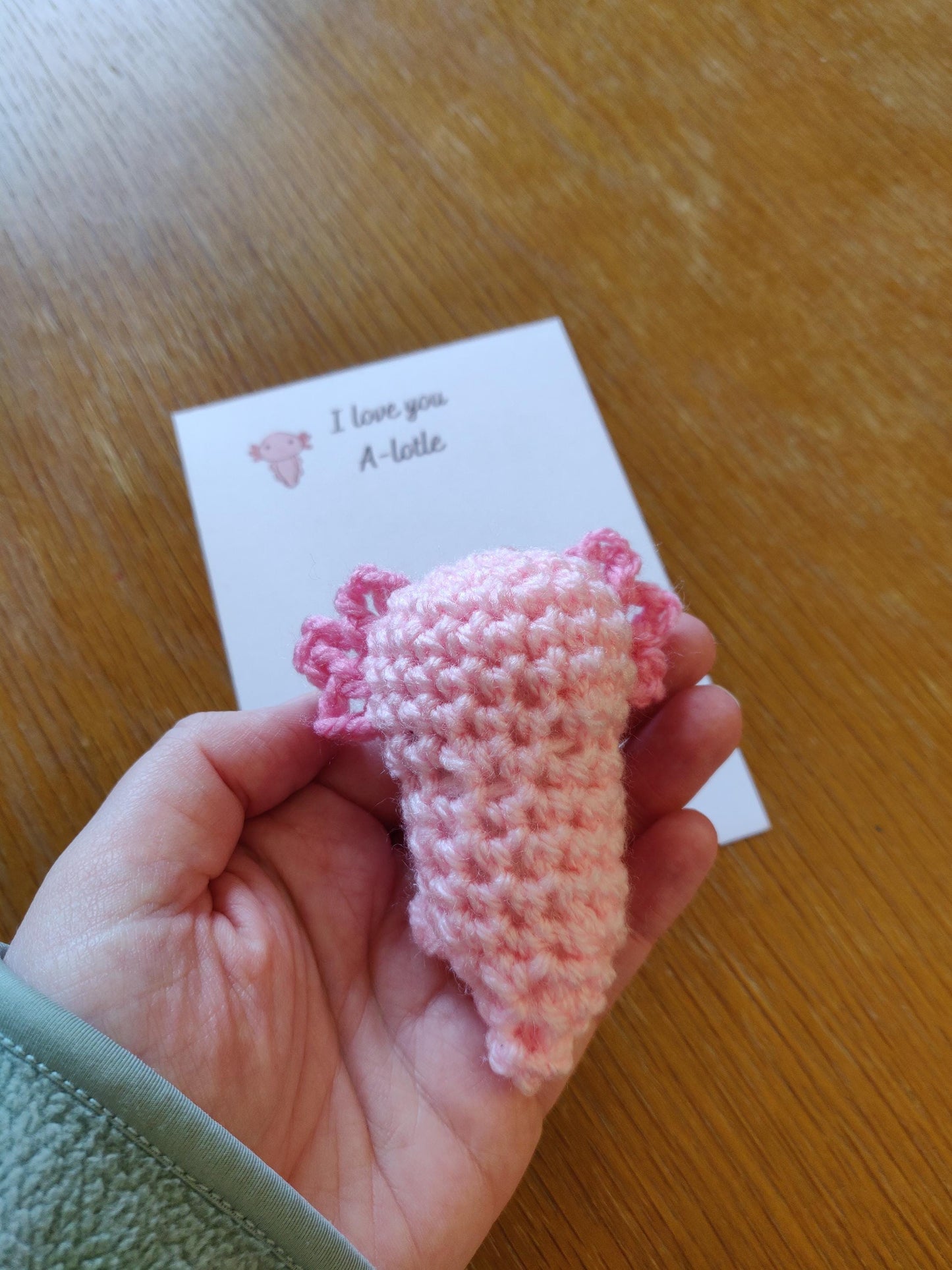 Crochet Axolotl Pocket Hug Token, Positive Gift Card, Valentines Day