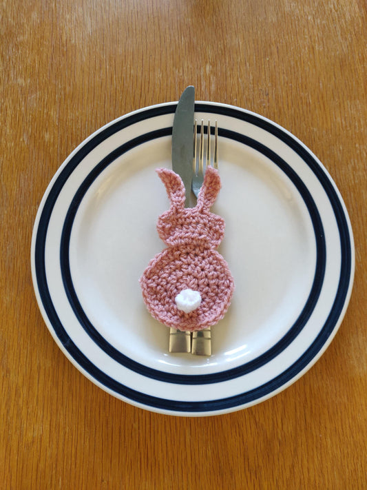 Easter Bunny Cutlery Holder, Carrot Cutlery Pouch, Easter Table Decoration, Pastel Bunny, Crochet Rabbit, Housewarming Gift, Bunny Tail, Ear