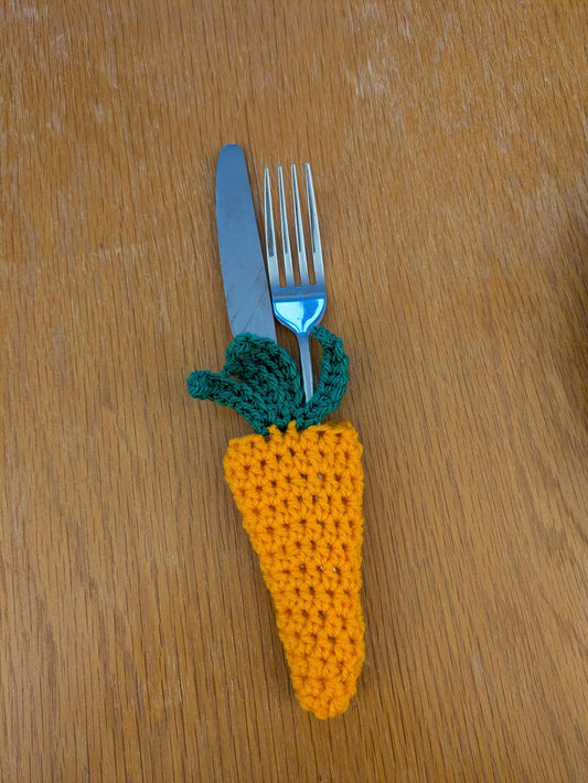 Easter Carrot Cutlery Holder, Carrot Cutlery Pouch, Easter Table Decoration, Pastel Bunny, Crochet Rabbit, Housewarming Gift, Bunny Tail