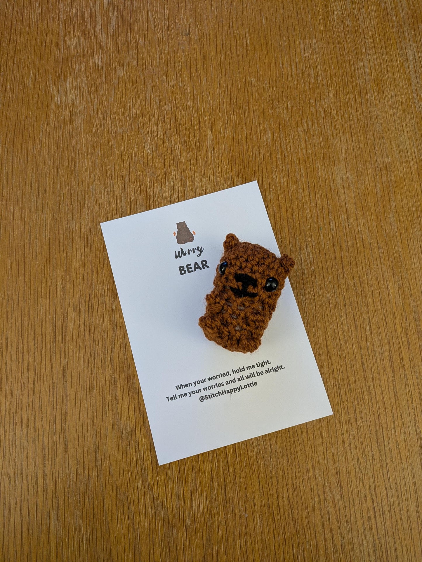 Crochet Worry Bear Gift, Bear Hug, Pocket Hug Token, Anxiety Help, Positive Gifts for Children, Brown Bear, Worry Doll