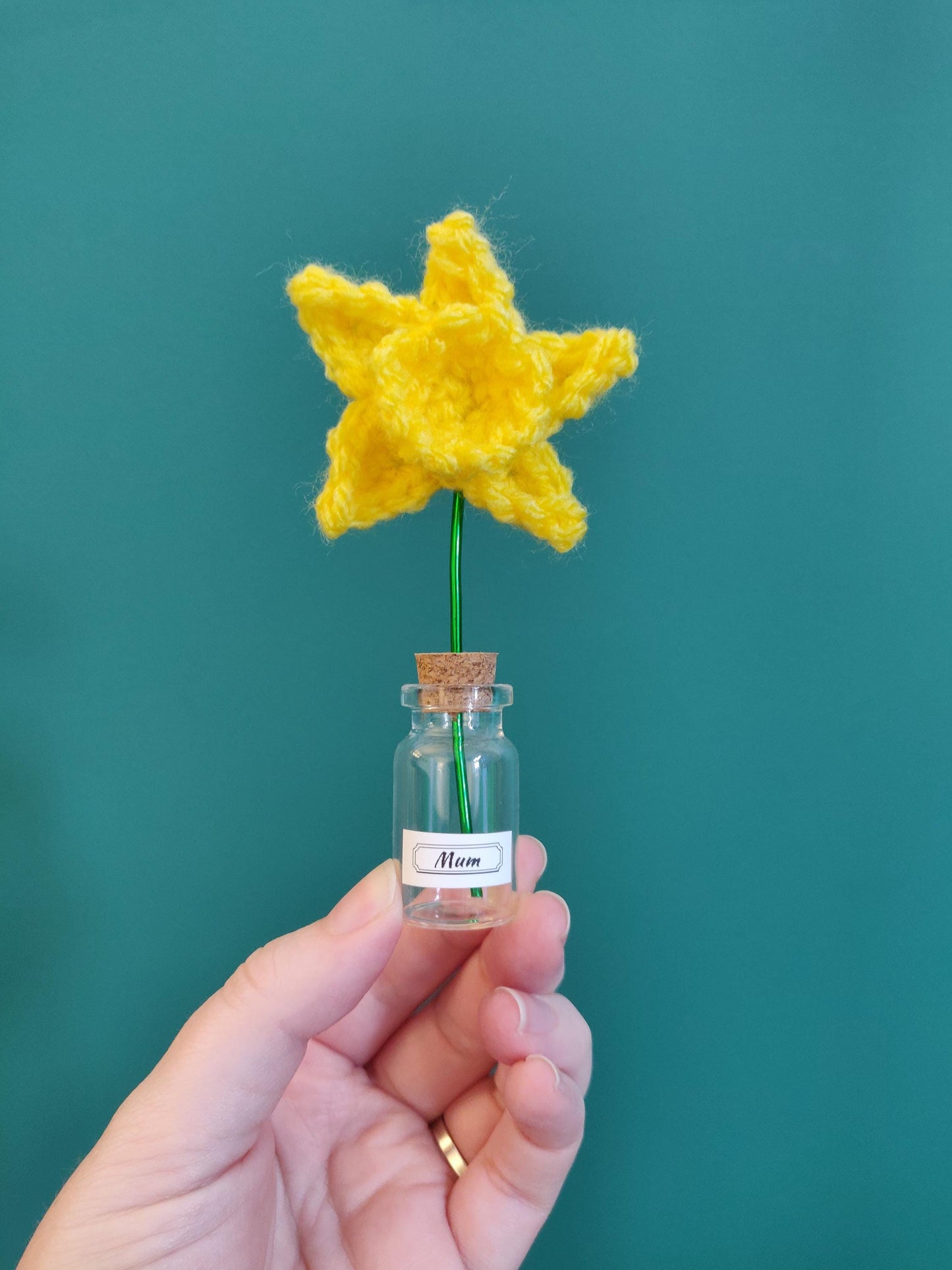 Miniature Crochet Flowers in Glass Vase, Forever Flowers, Handmade Customised Mother's Day Gift, Mum, Nan, Mini Cute Gift, Personalised