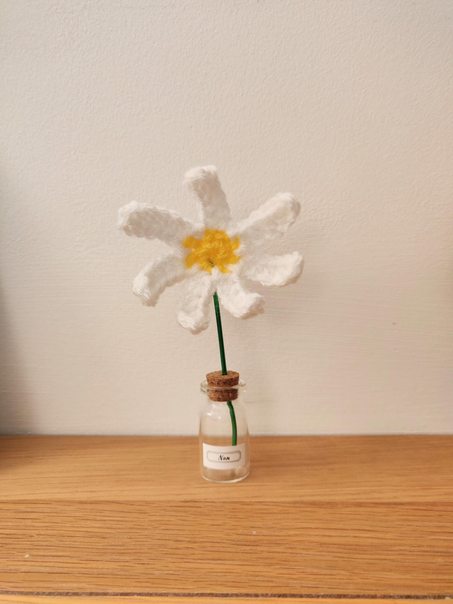 Miniature Crochet Flowers in Glass Vase, Forever Flowers, Handmade Customised Mother's Day Gift, Mum, Nan, Mini Cute Gift, Personalised