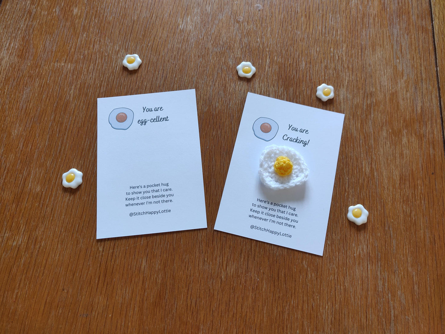 Crochet Fried Egg Pocket Hug Token: Positive Gift