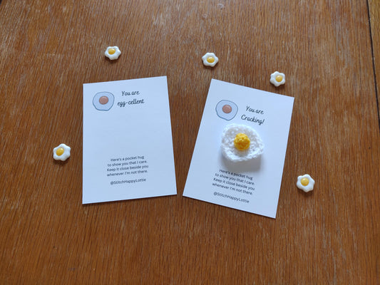 Crochet Fried Egg Pocket Hug Token: Positive Gift