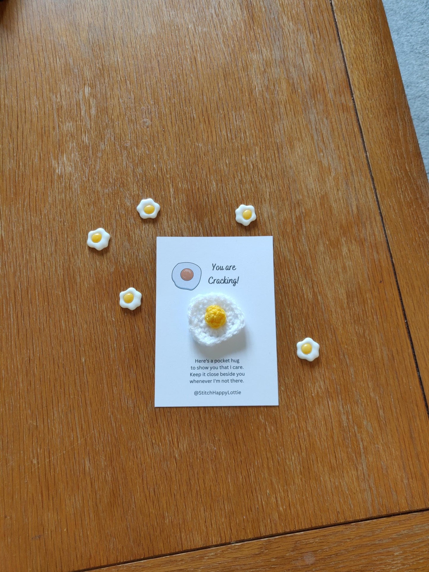 Crochet Fried Egg Pocket Hug Token: Positive Gift