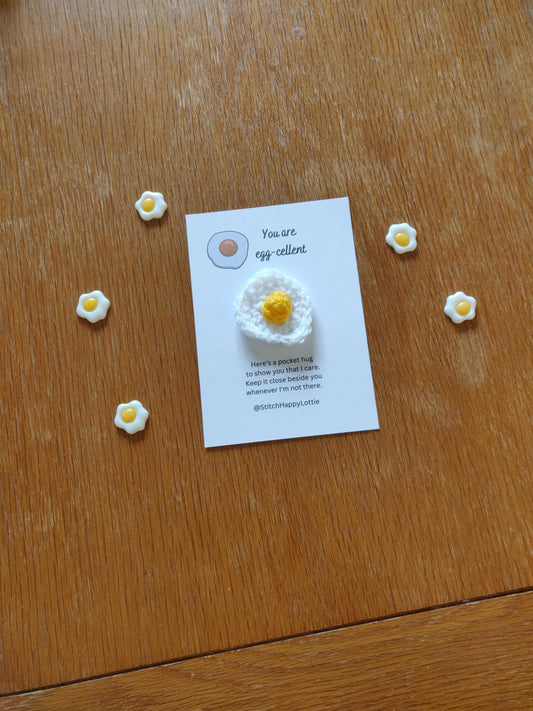 Crochet Fried Egg Pocket Hug Token: Positive Gift