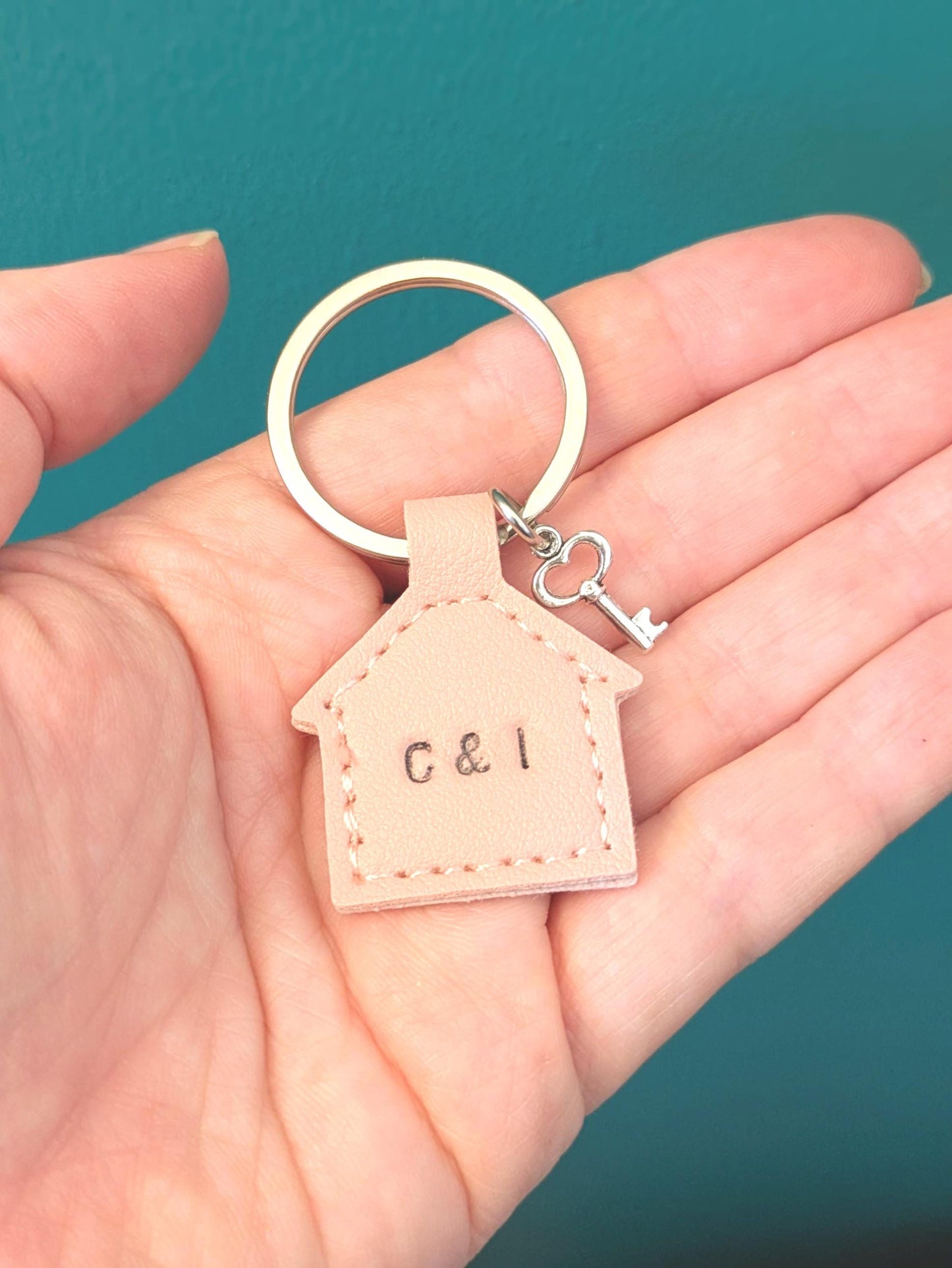 Personalized Faux Leather Keychain: House or Star Charm, Custom Initials