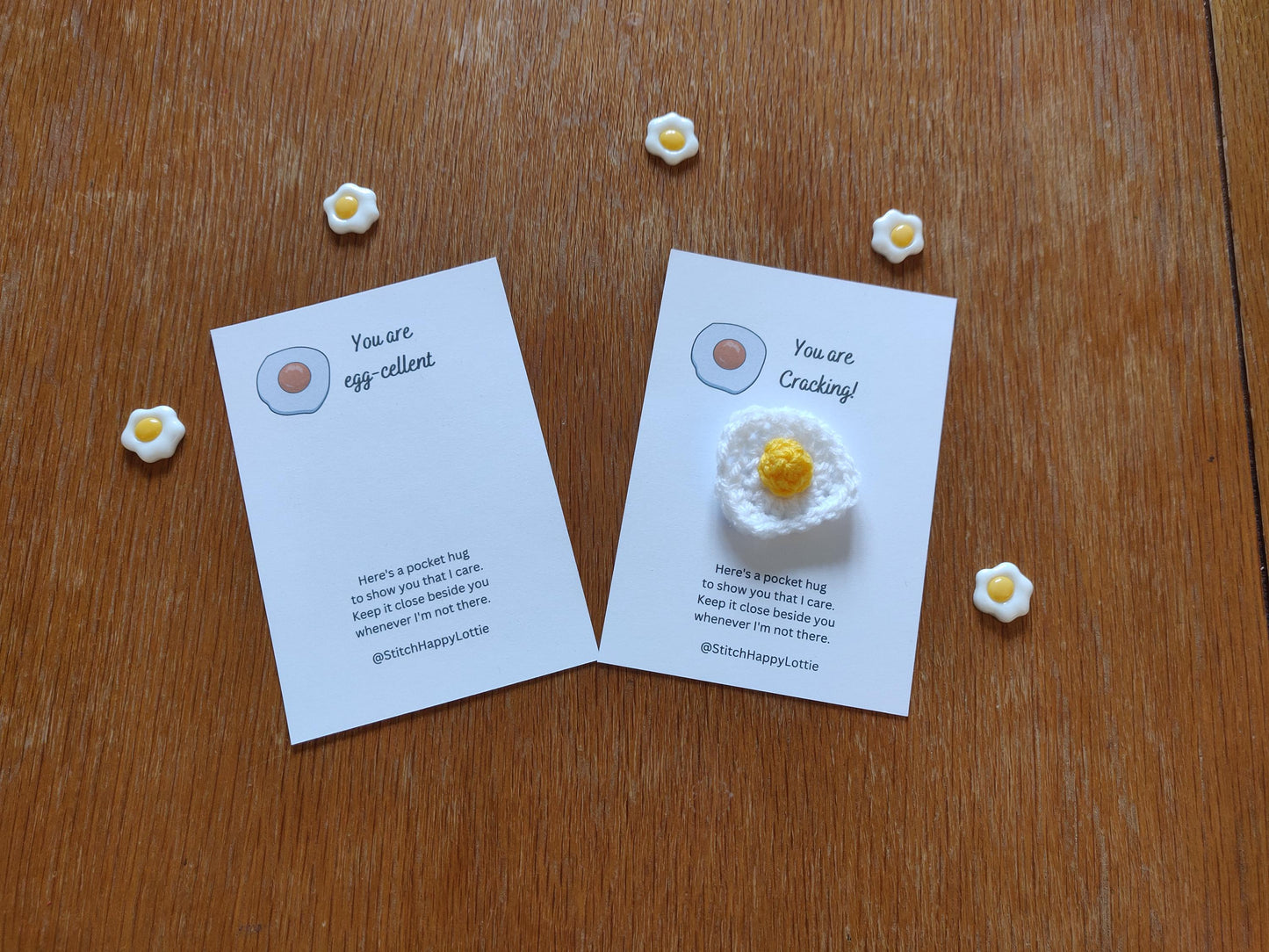 Crochet Fried Egg Pocket Hug Token: Positive Gift