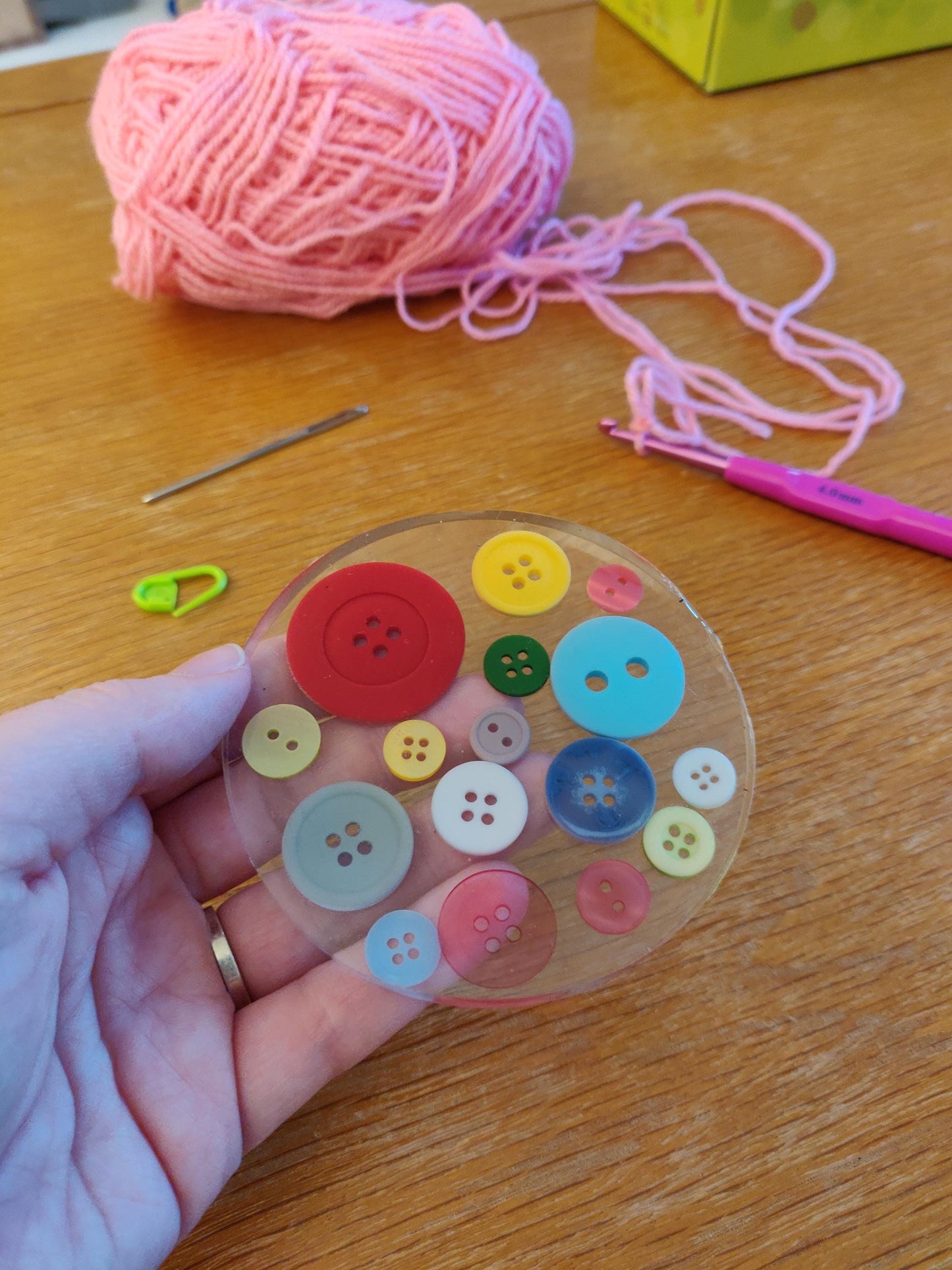 Handmade Button Resin Coaster, Craft Room Decor, Colorful Quirky Gift