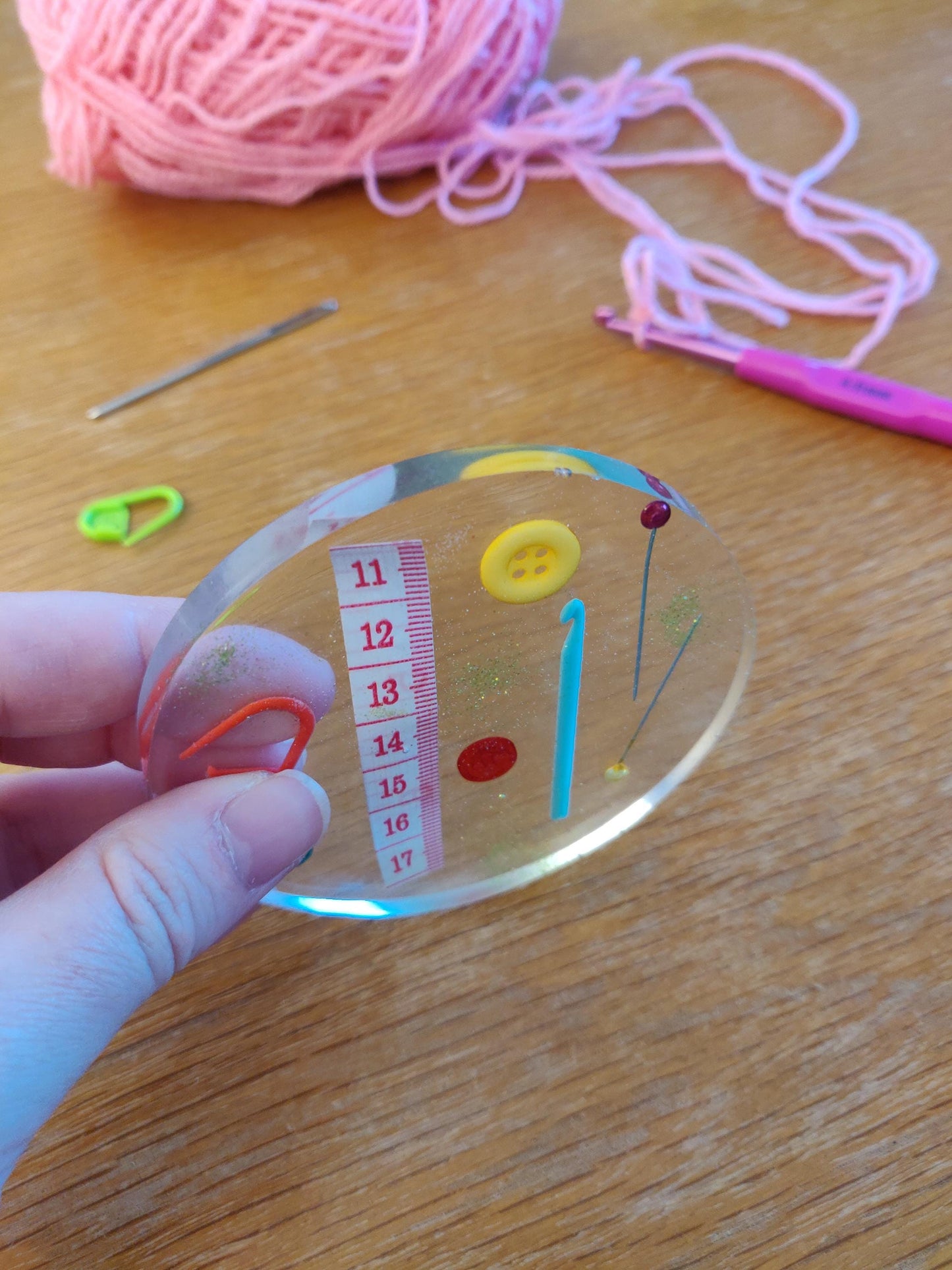 Handmade Resin Craft Coaster, Embedded Buttons, Sewing Embellishments
