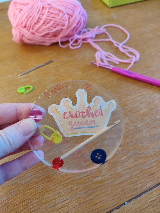 Crochet Queen Resin Coaster, Craft Room Decor, Handmade Crochet Gift