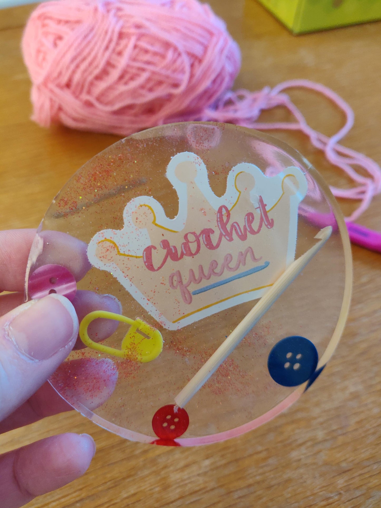 Crochet Queen Resin Coaster, Craft Room Decor, Handmade Crochet Gift