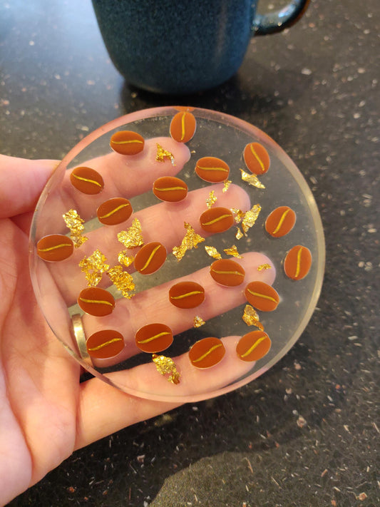 Handmade Resin Coffee Bean Coaster, Gold Leaf Inlay