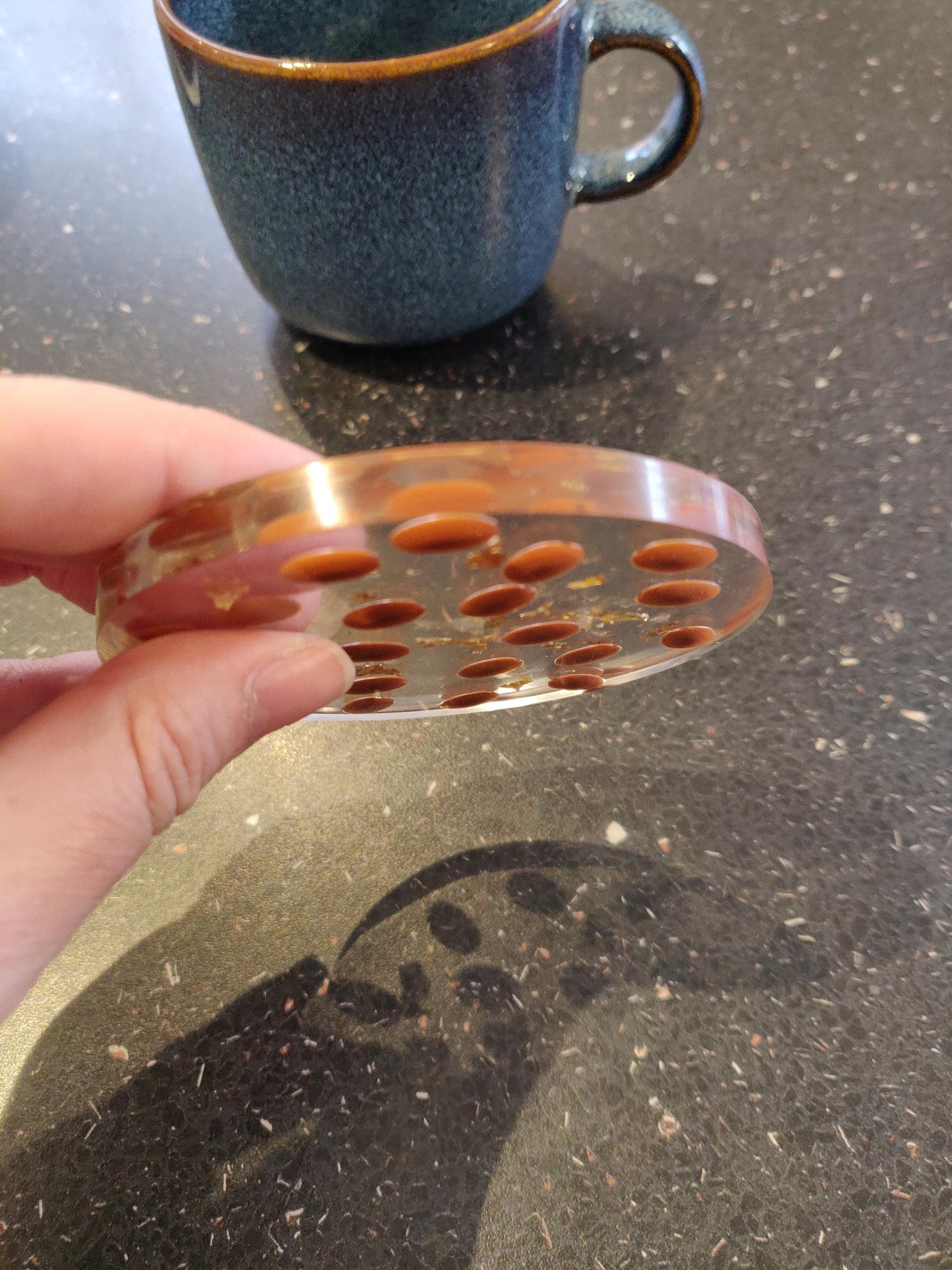 Handmade Resin Coffee Bean Coaster, Gold Leaf Inlay