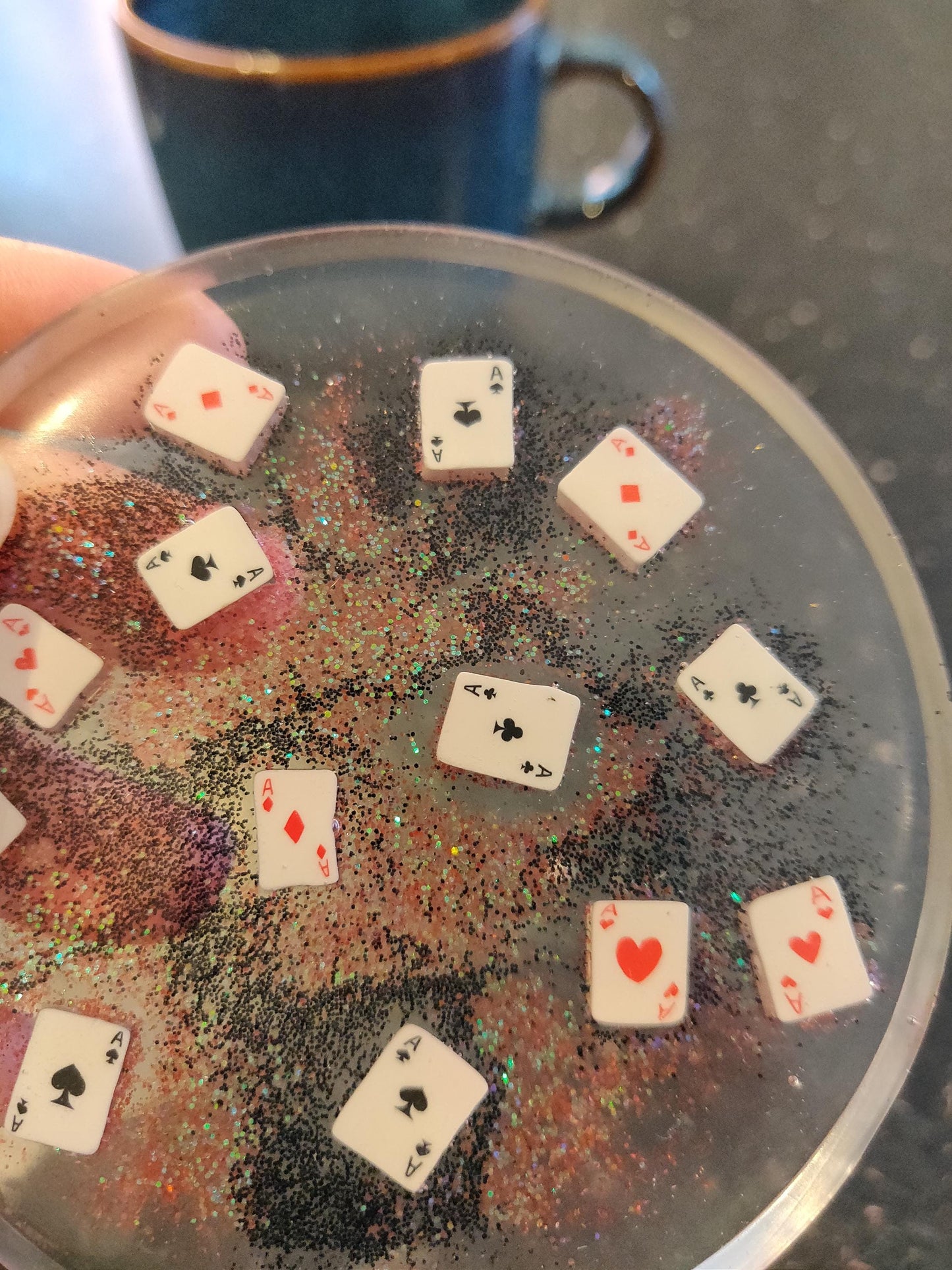 Mini Playing Card Coaster, Poker Game Coaster, Office, Man Cave Decor, Resin Paperweight, Unique, Fun Gift for Dad, Ace of Hearts, Diamonds